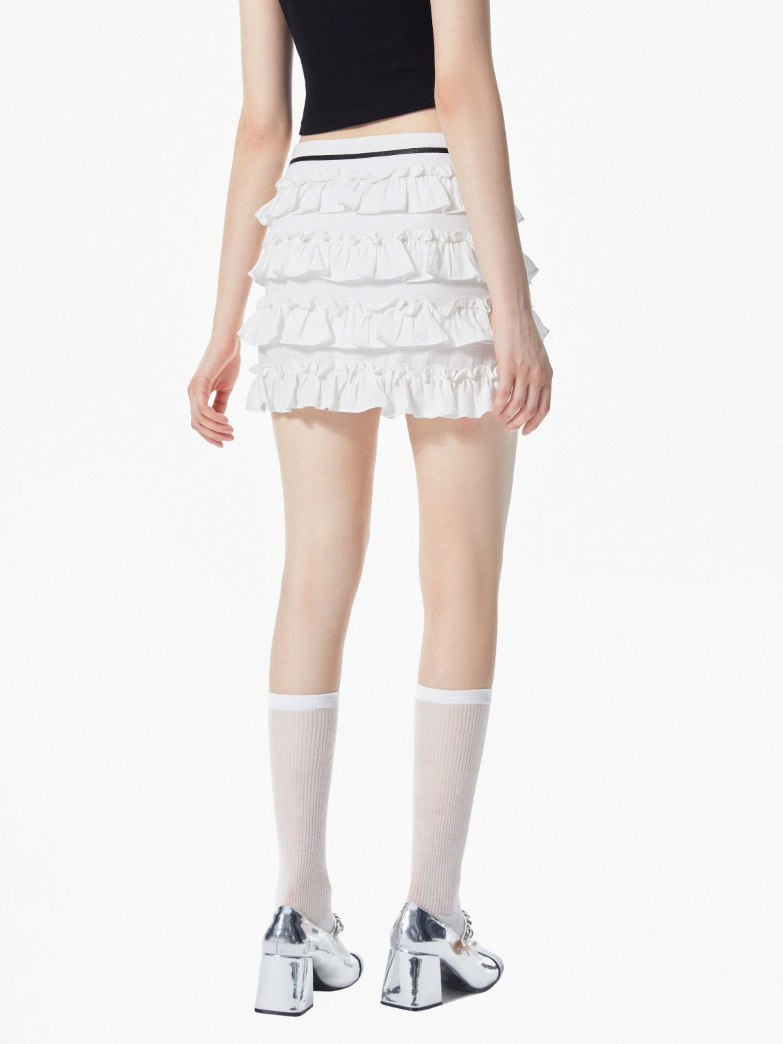 White Layered Ruffle Mini Skirt