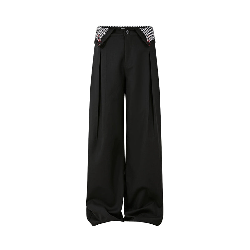 Plaid Waist Detail Wide-Leg Trousers