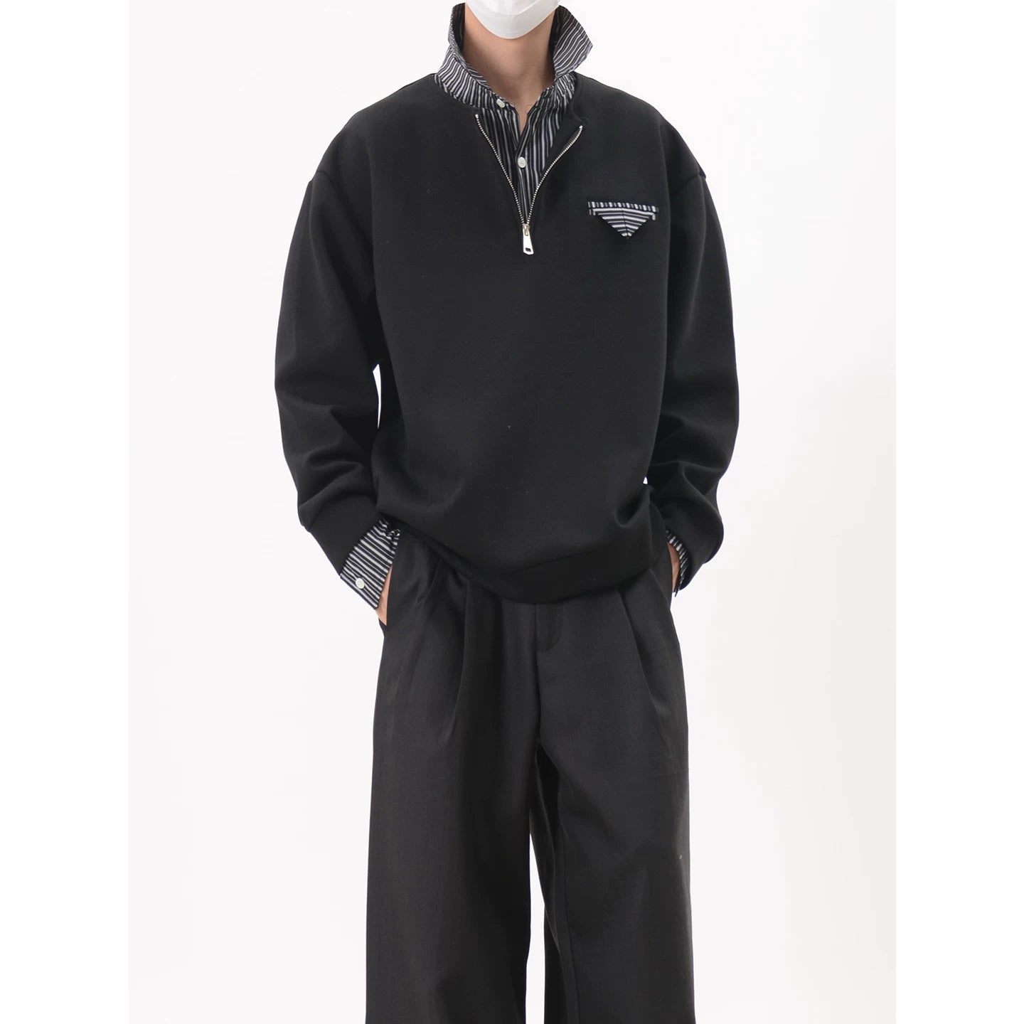 Half Zip Layered Collar Sweatshirt