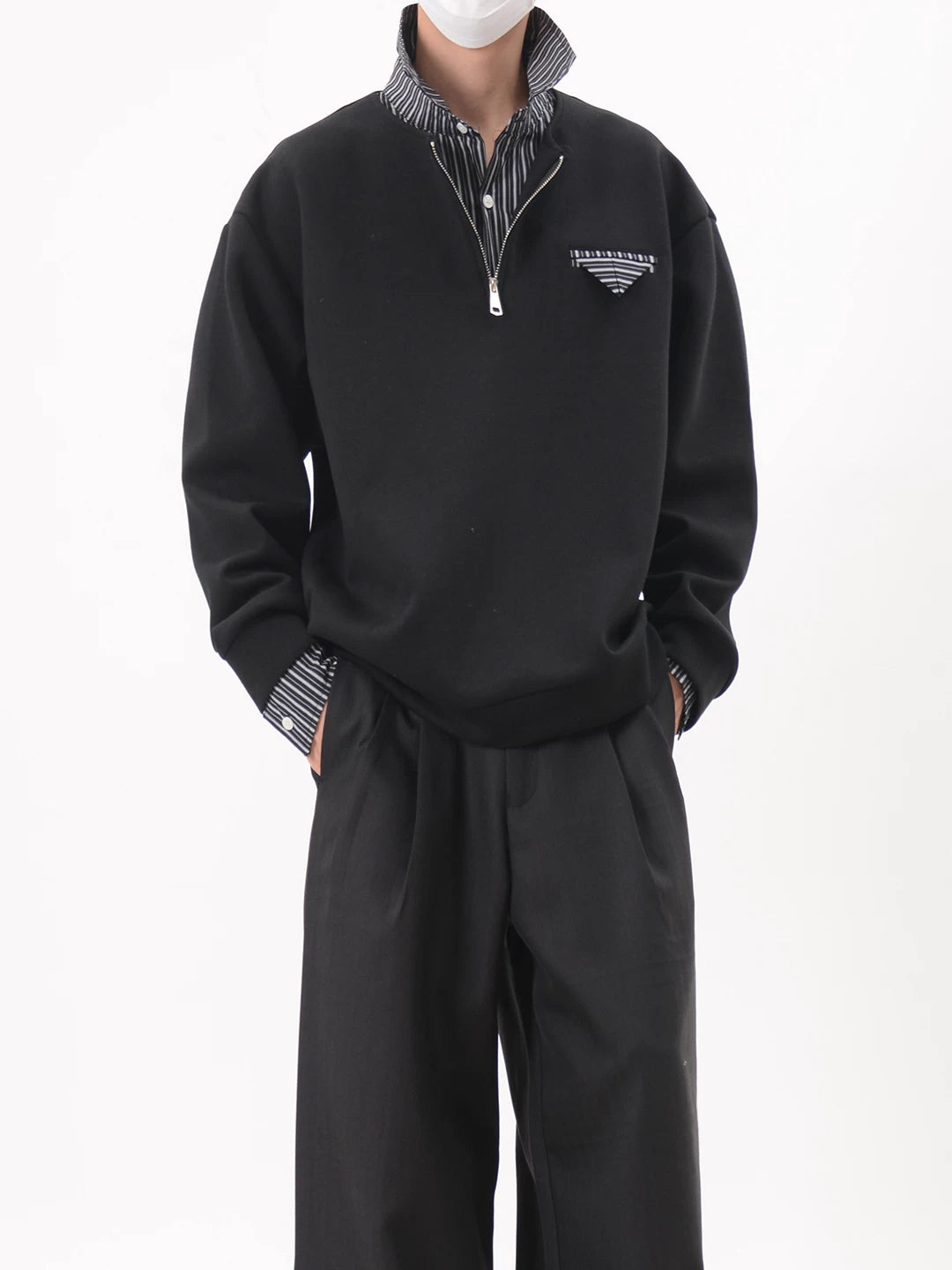 Half Zip Layered Collar Sweatshirt