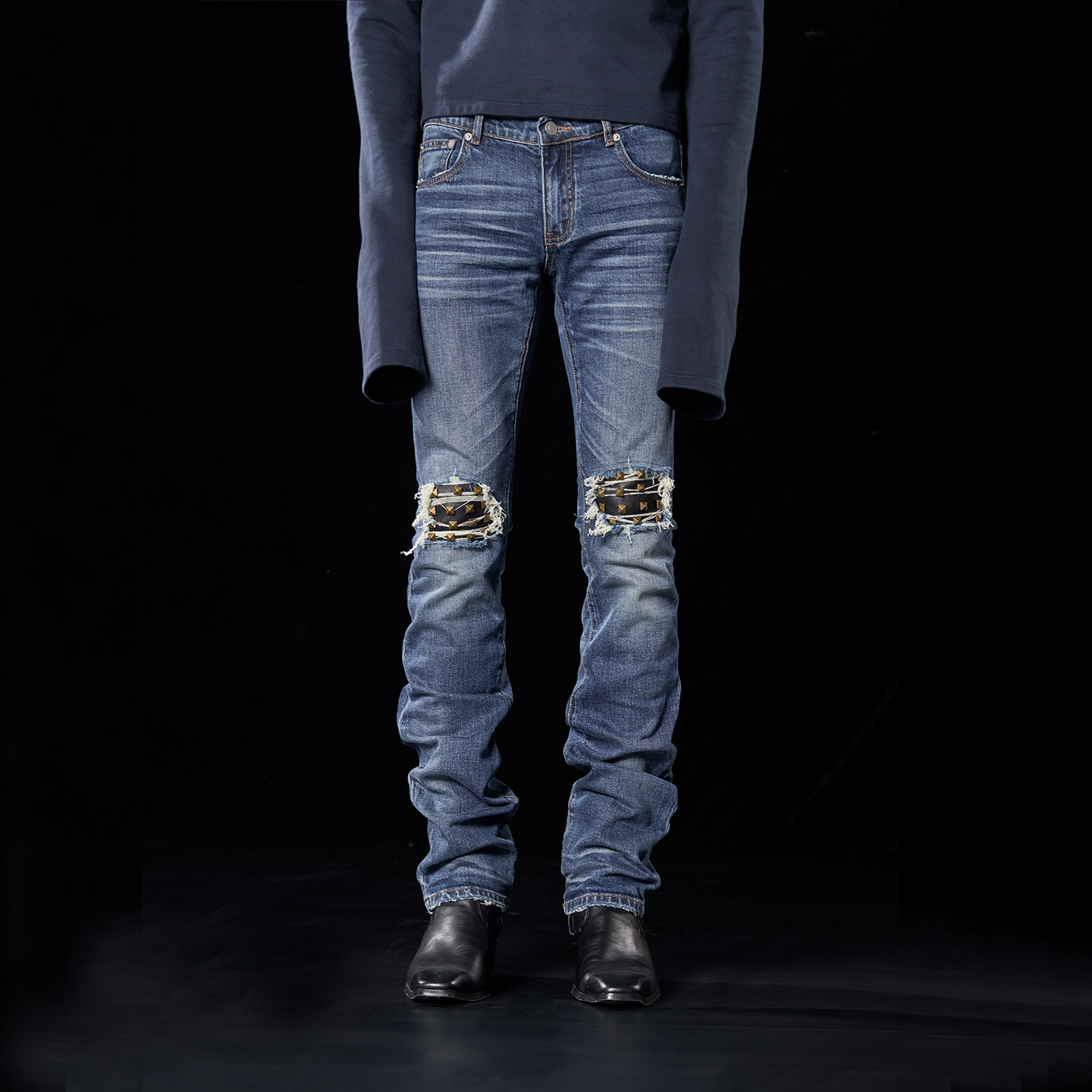 Blue Ghost Knee‑Slash Slim Jeans