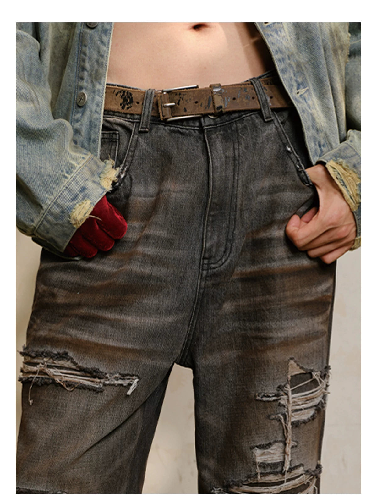 Distressed Pattern Leather Belt