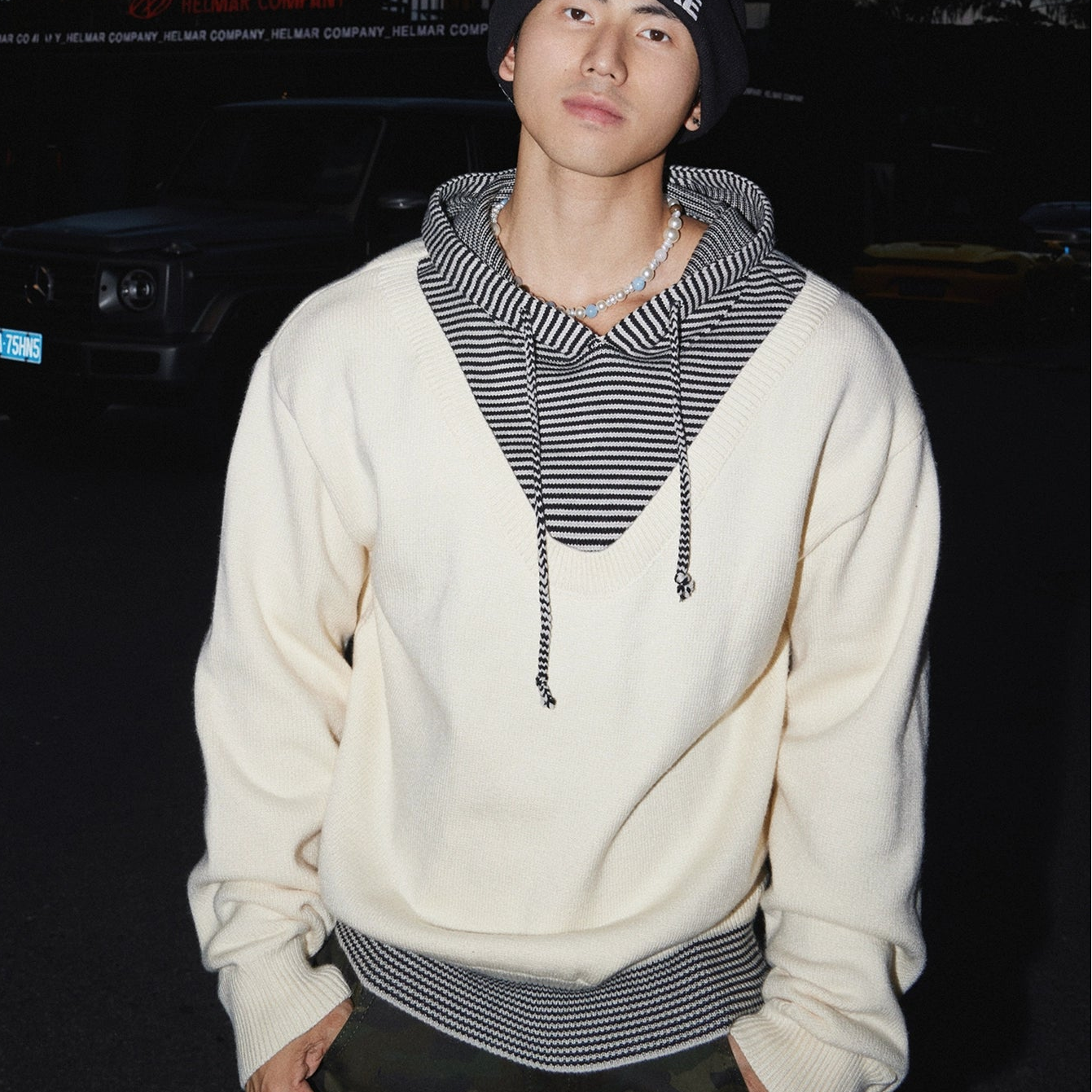 Layered Contrast Stripe Hoodie Sweater