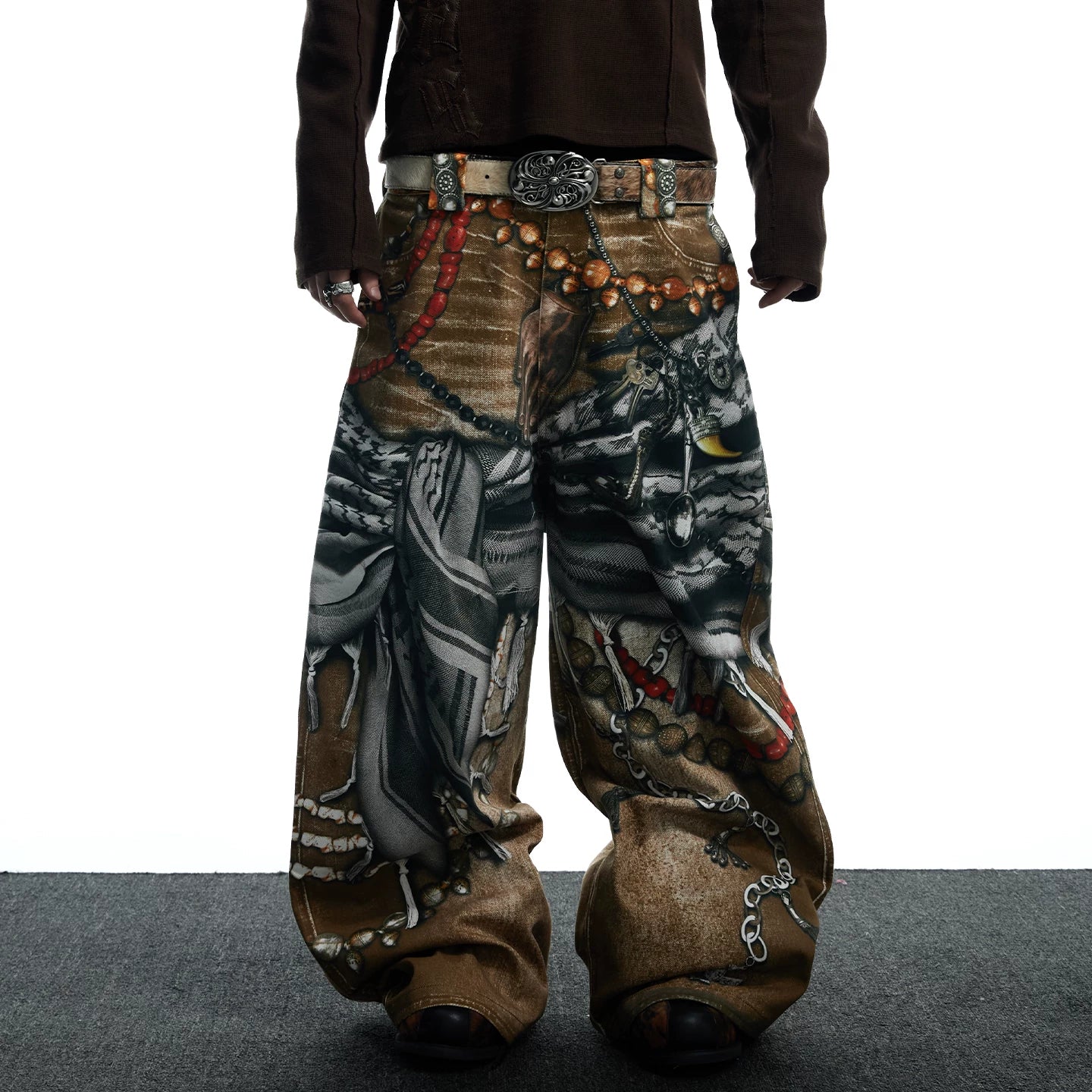Tribal Collage Print Wide Leg Jeans