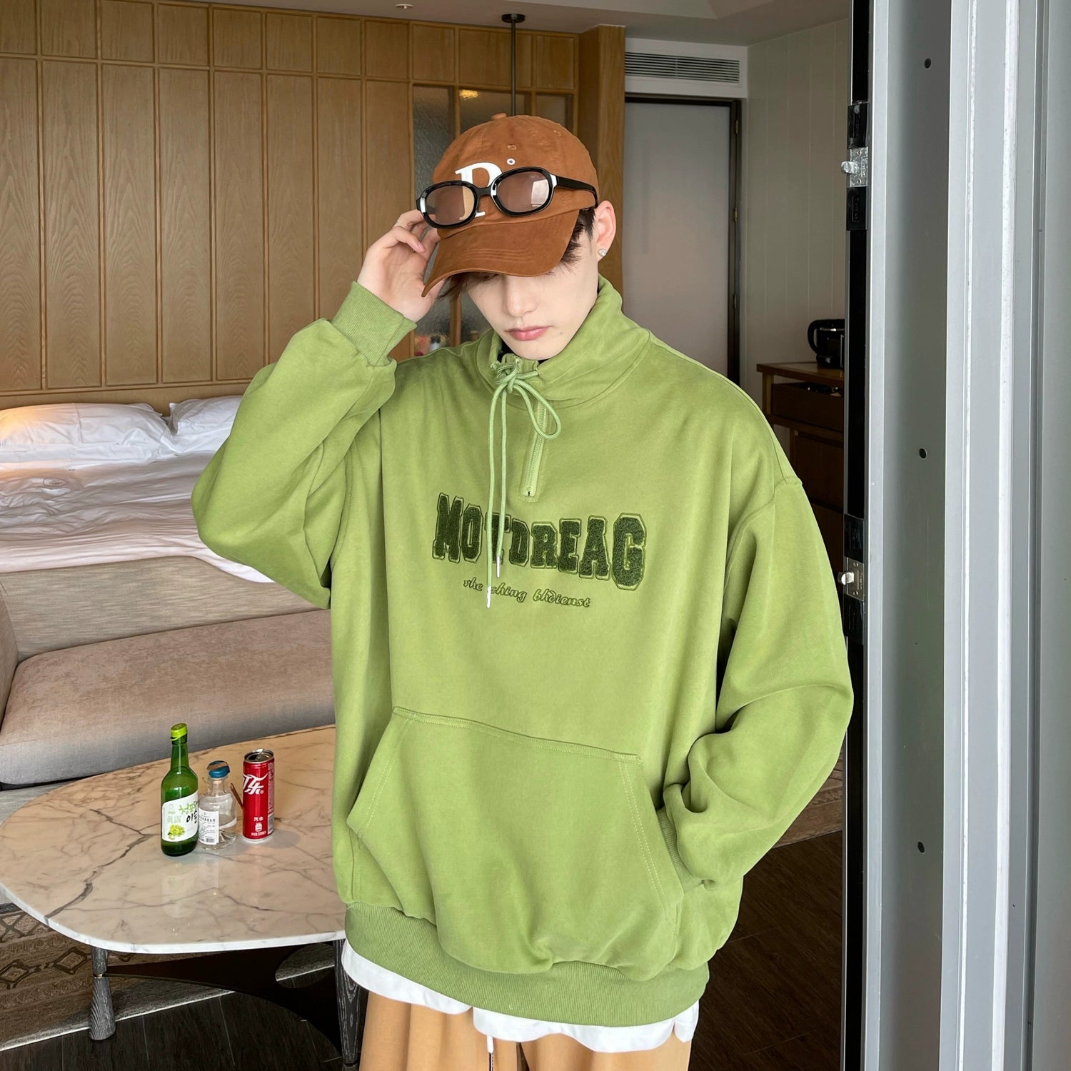 Quarter-Zip Mock Neck Sweatshirt with Embroidered Text