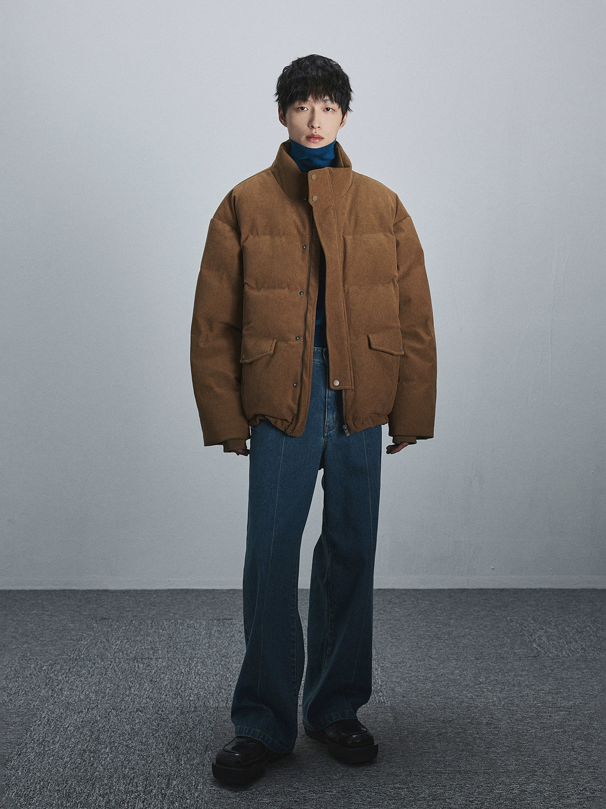 Retro Double-Layer Placket Down Puffer Jacket