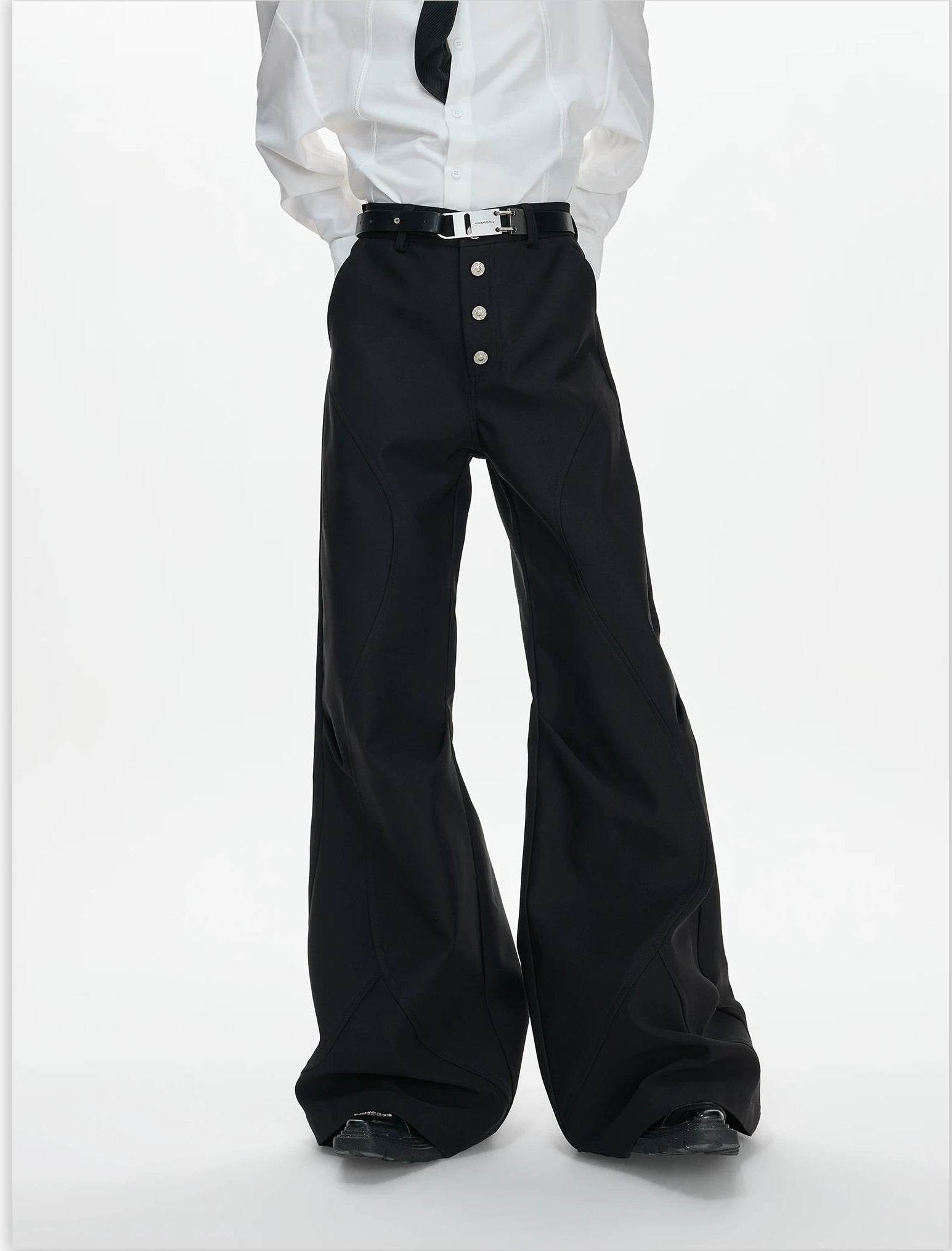 Ivory Spire Paneled Flare Trousers