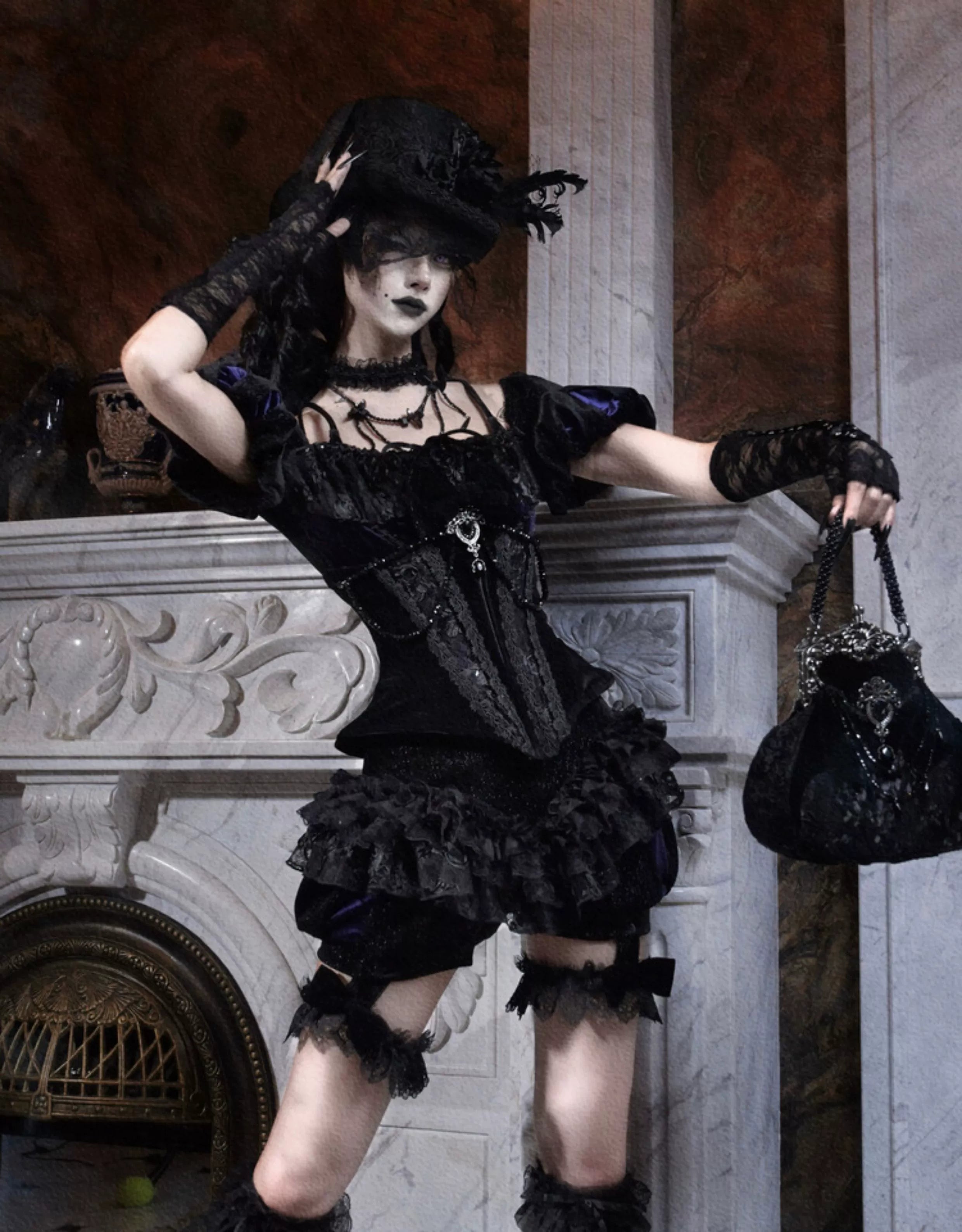 Gothic Vintage Black Lace Handbag