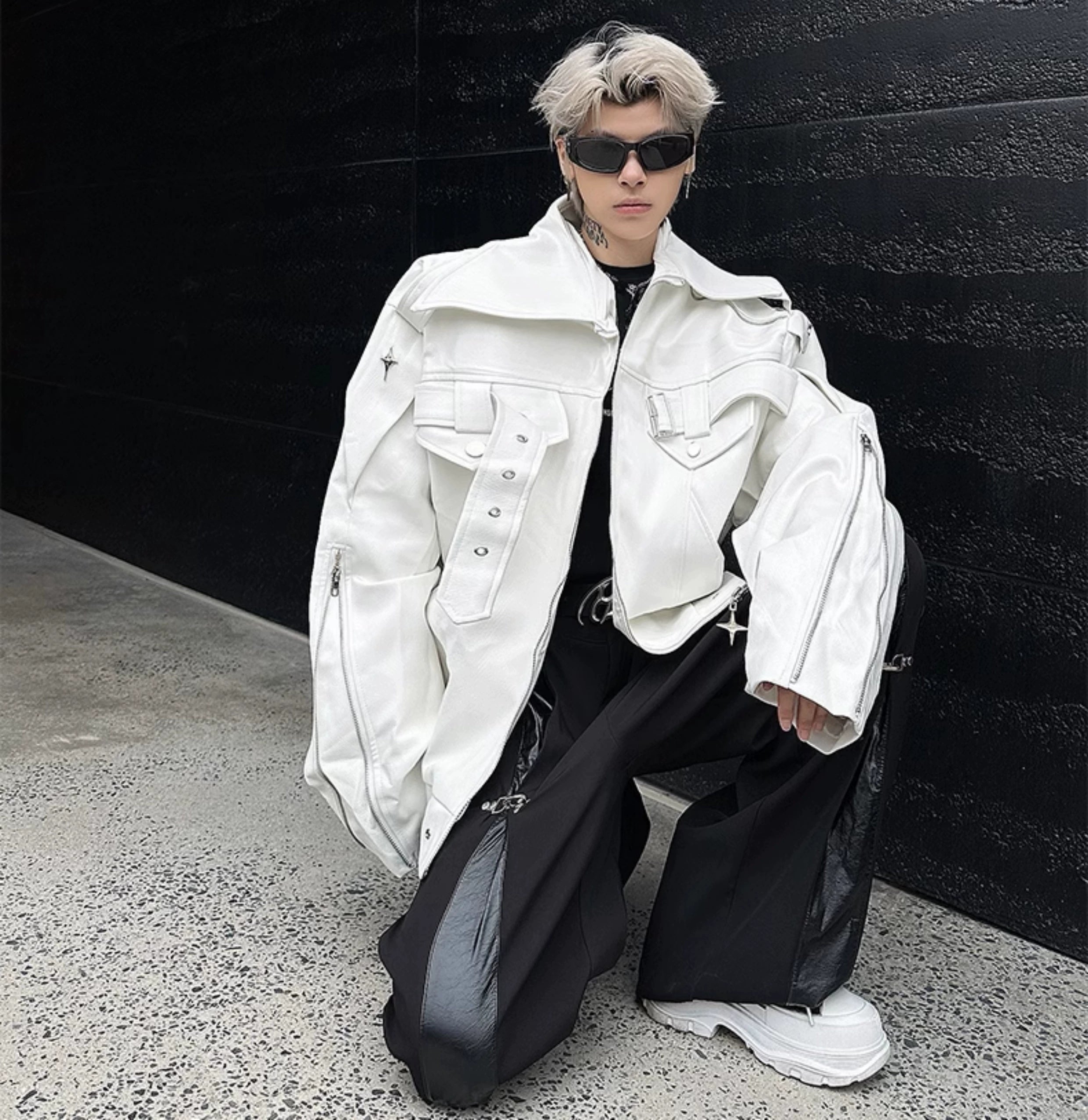 Oversized Star Patch Leather Jacket