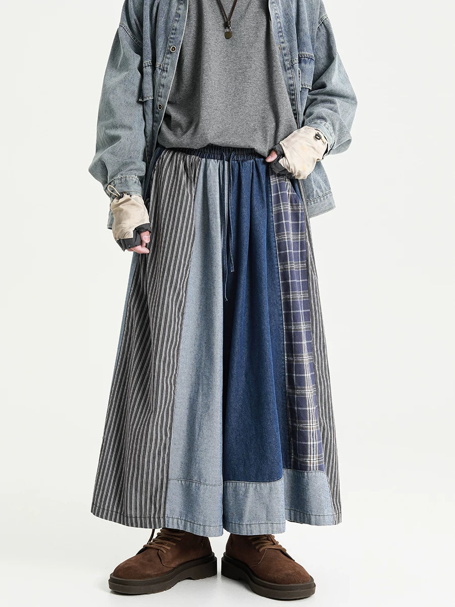 Oversized Patchwork Denim Skirt Pants
