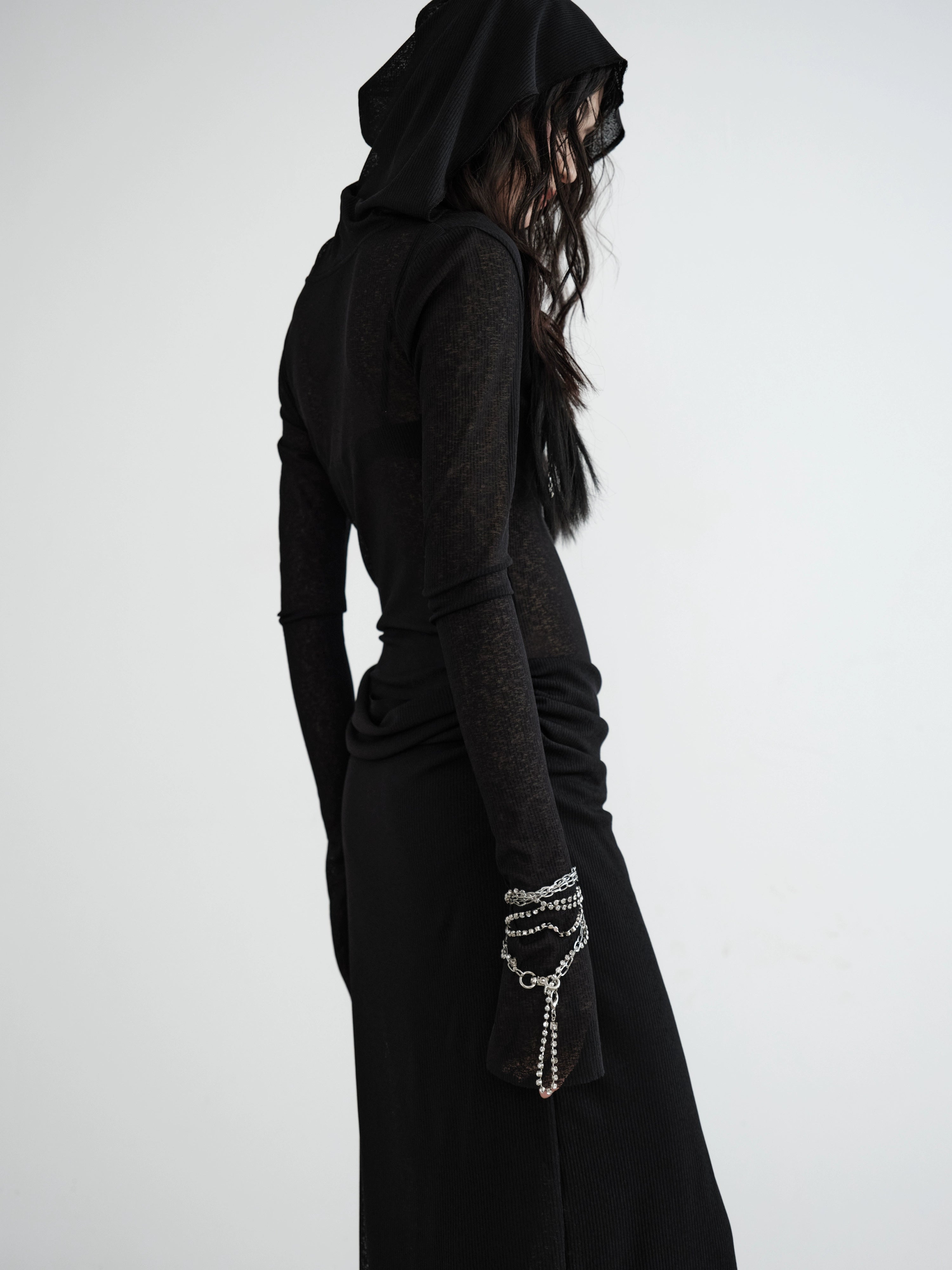 Sheer Black Hooded Maxi Dress