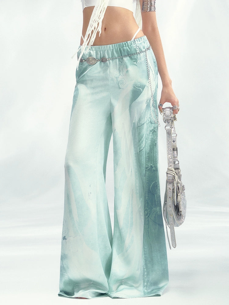 Ice Blue Satin Wide Leg Pants
