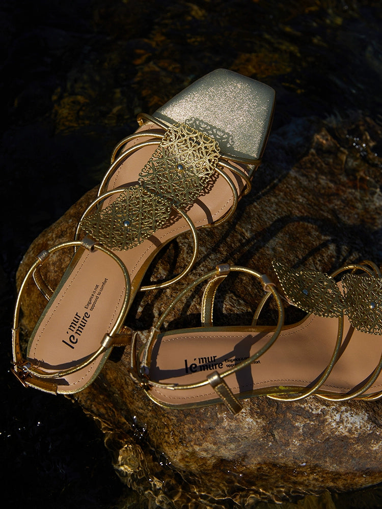 Gold Filigree Strappy Sandals