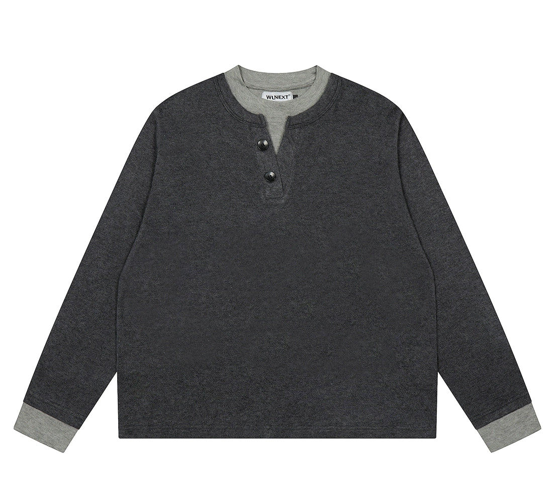 Contrast Henley Long Sleeve