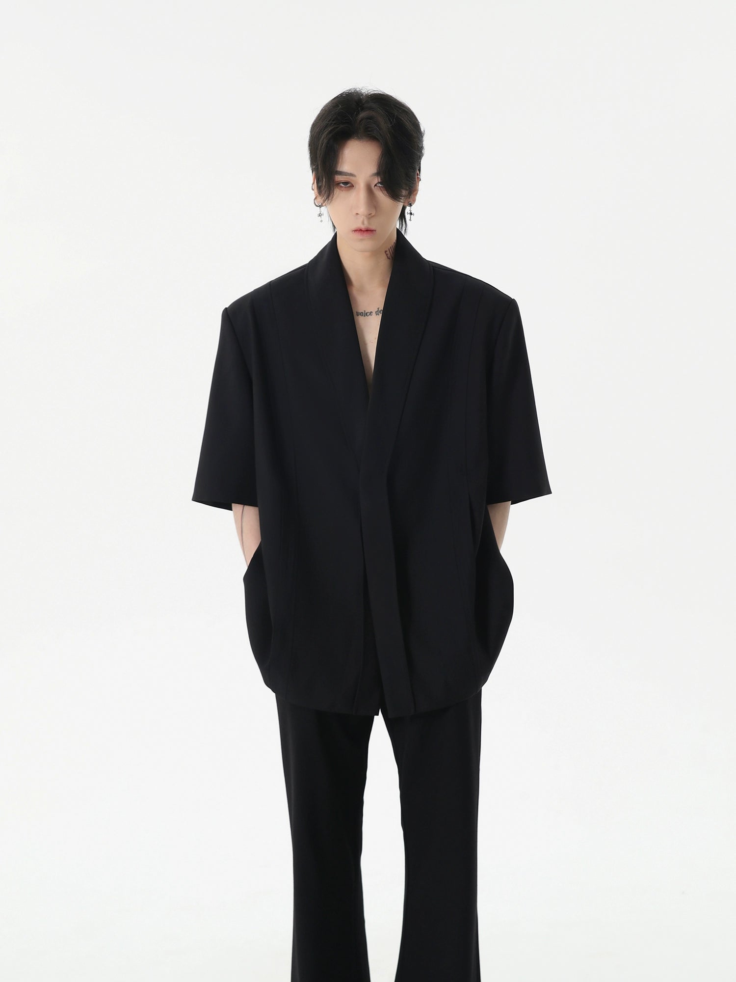 Short-Sleeve Oversized Shawl Collar Blazer