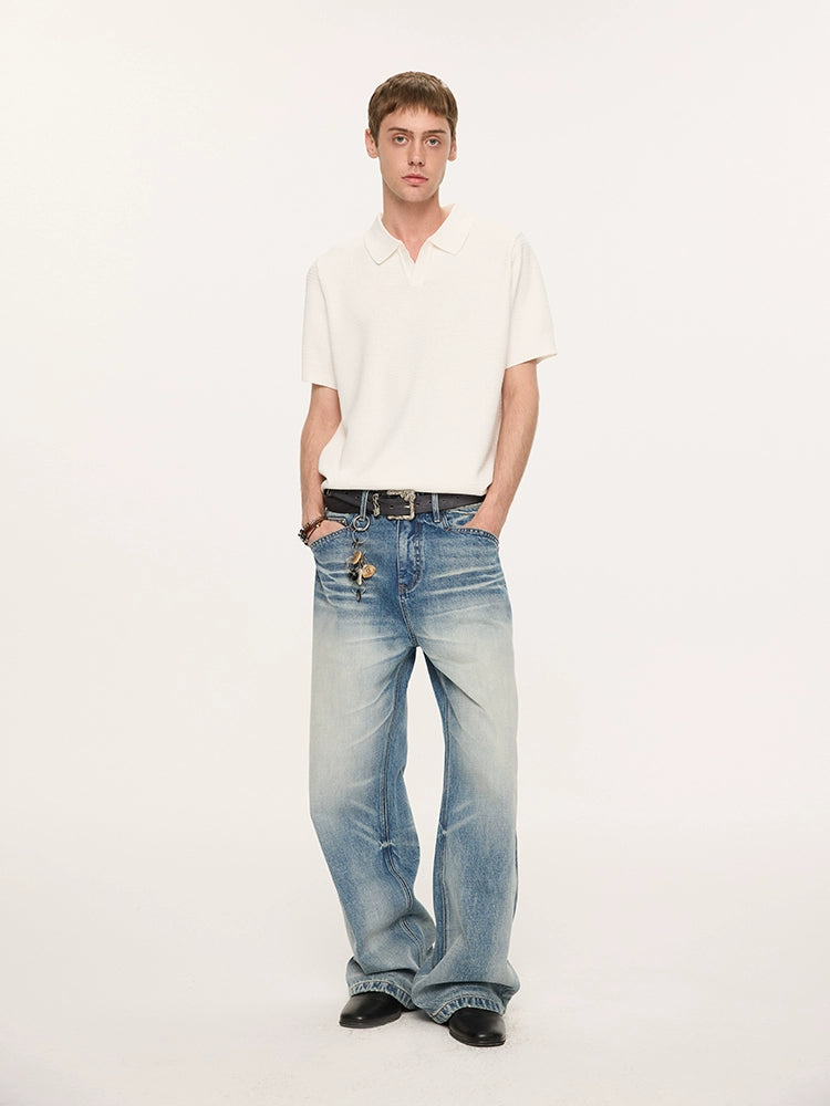 Textured Ice Silk Knit Polo Shirt