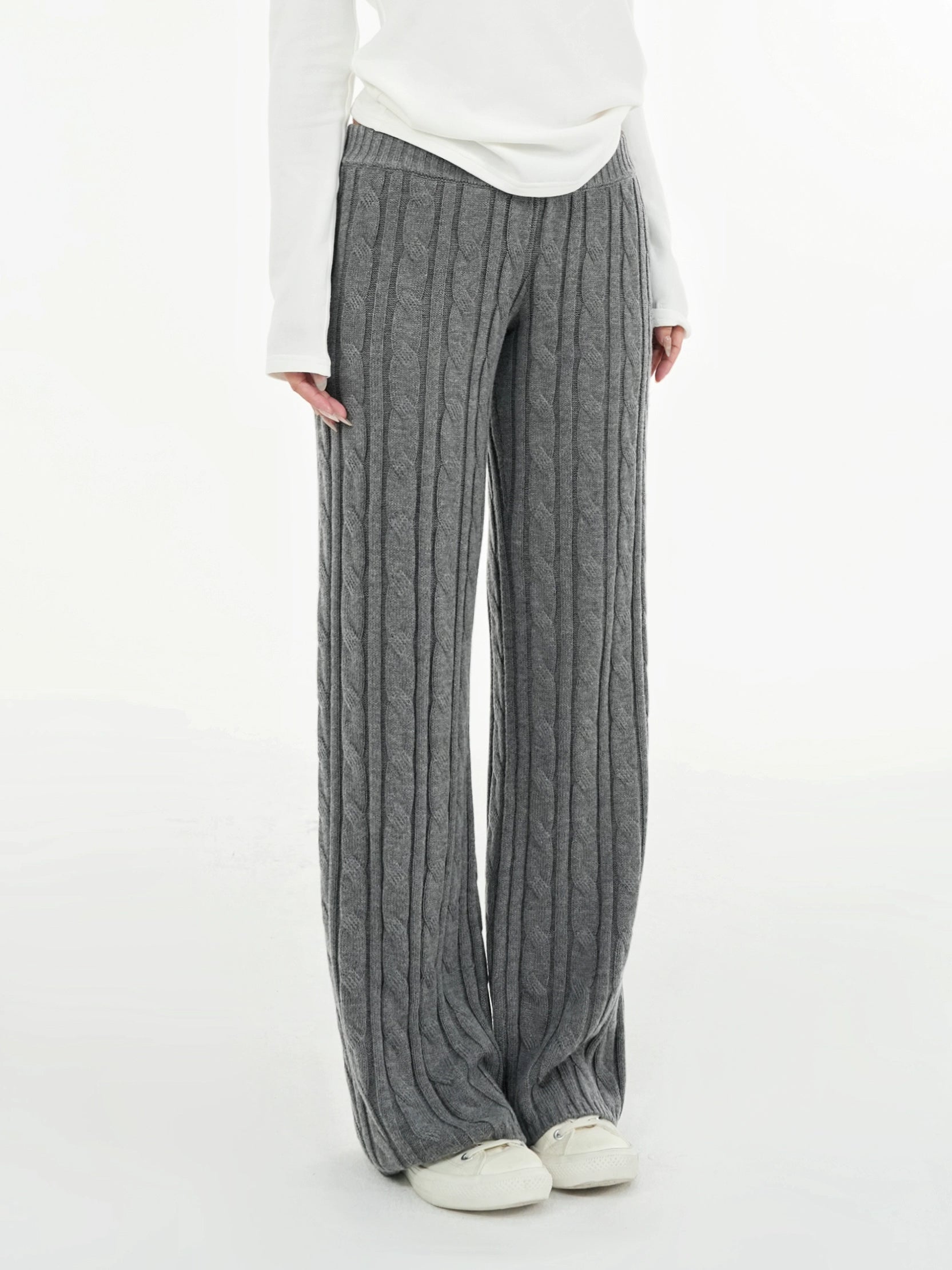 Cable Knit Straight-Leg Casual Pants