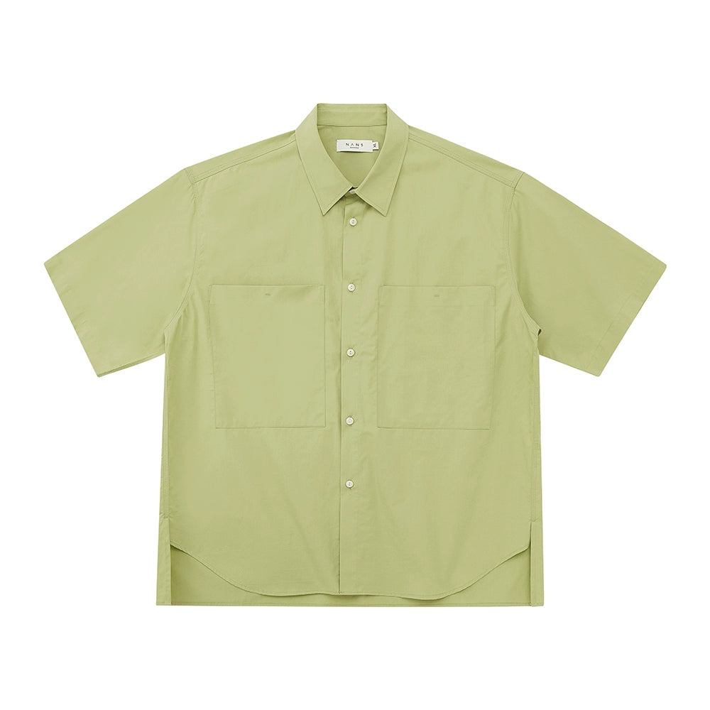 Square Collar Patch Pocket Short Sleeve Shirt