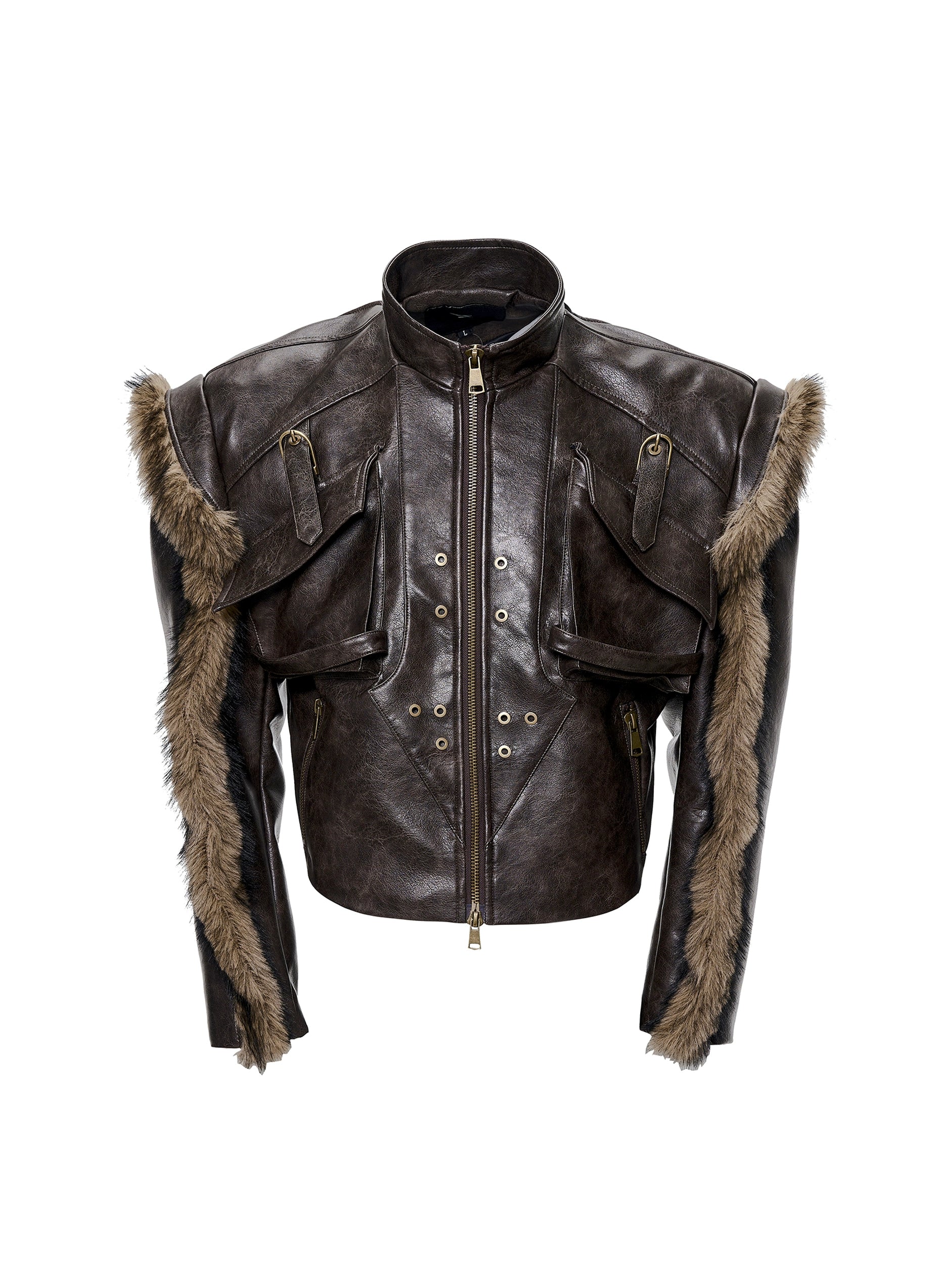 Brown Leather Fur Trim Jacket