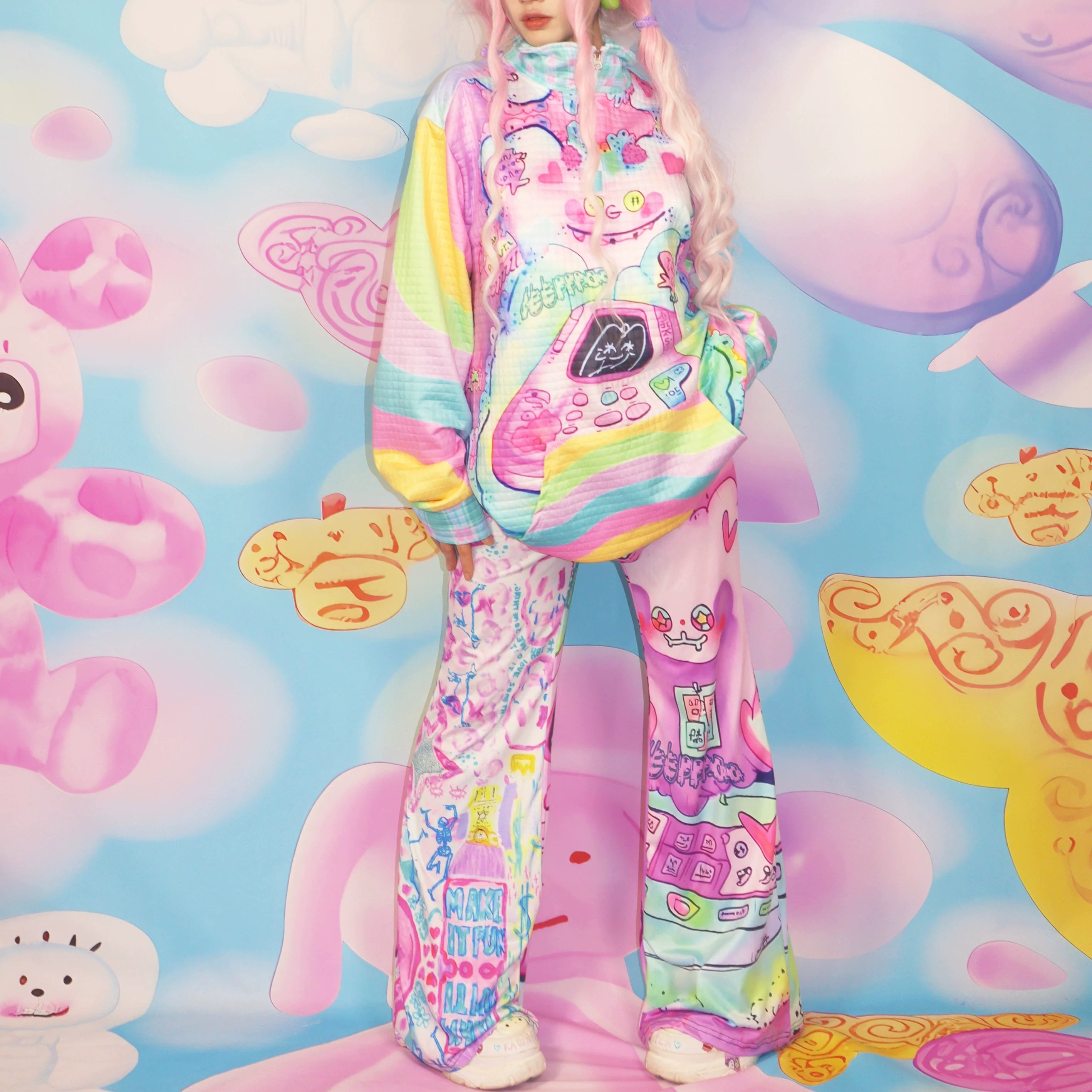 Pastel Graffiti Print Stretch Leggings