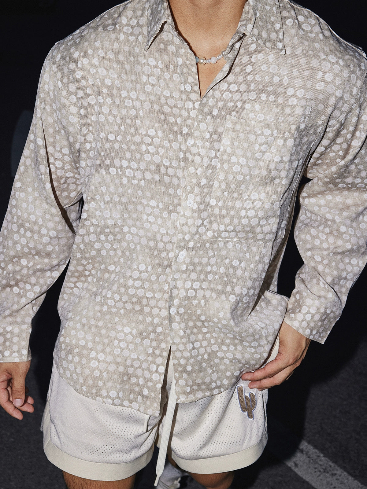 Polka Dot Sheer Button-Up Shirt