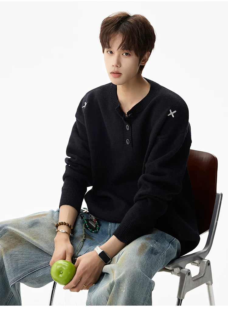 Campus Mist Henley Knit Sweater