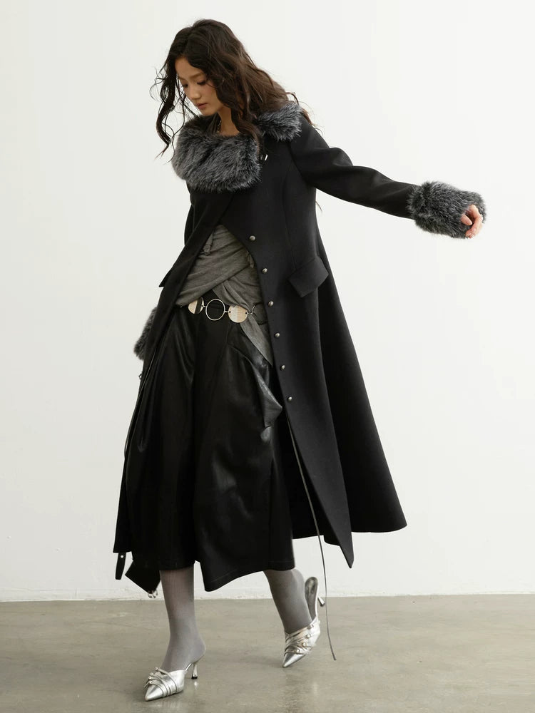 Charcoal Fur-Trim Long Coat
