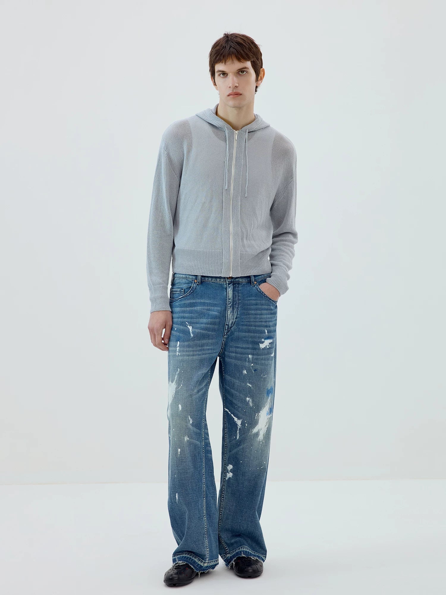 Paint-Splatter Wide-Leg Jeans