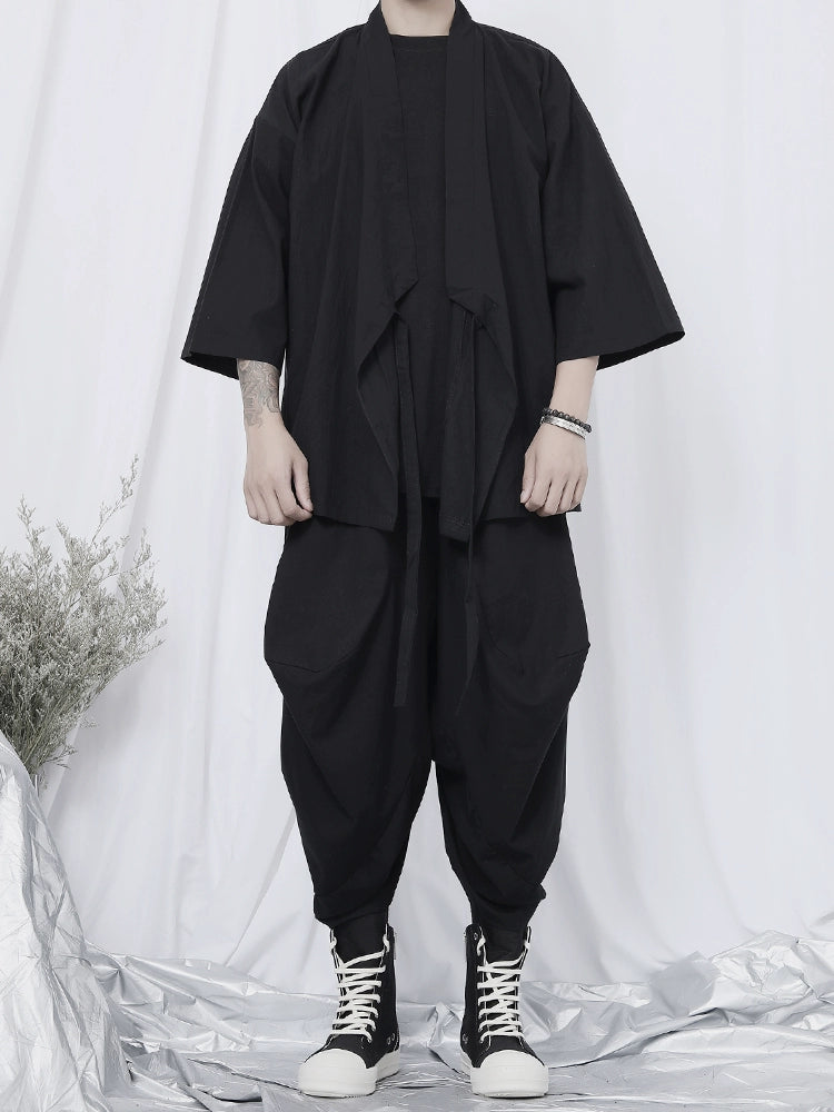 Black Wrap Kimono Shirt