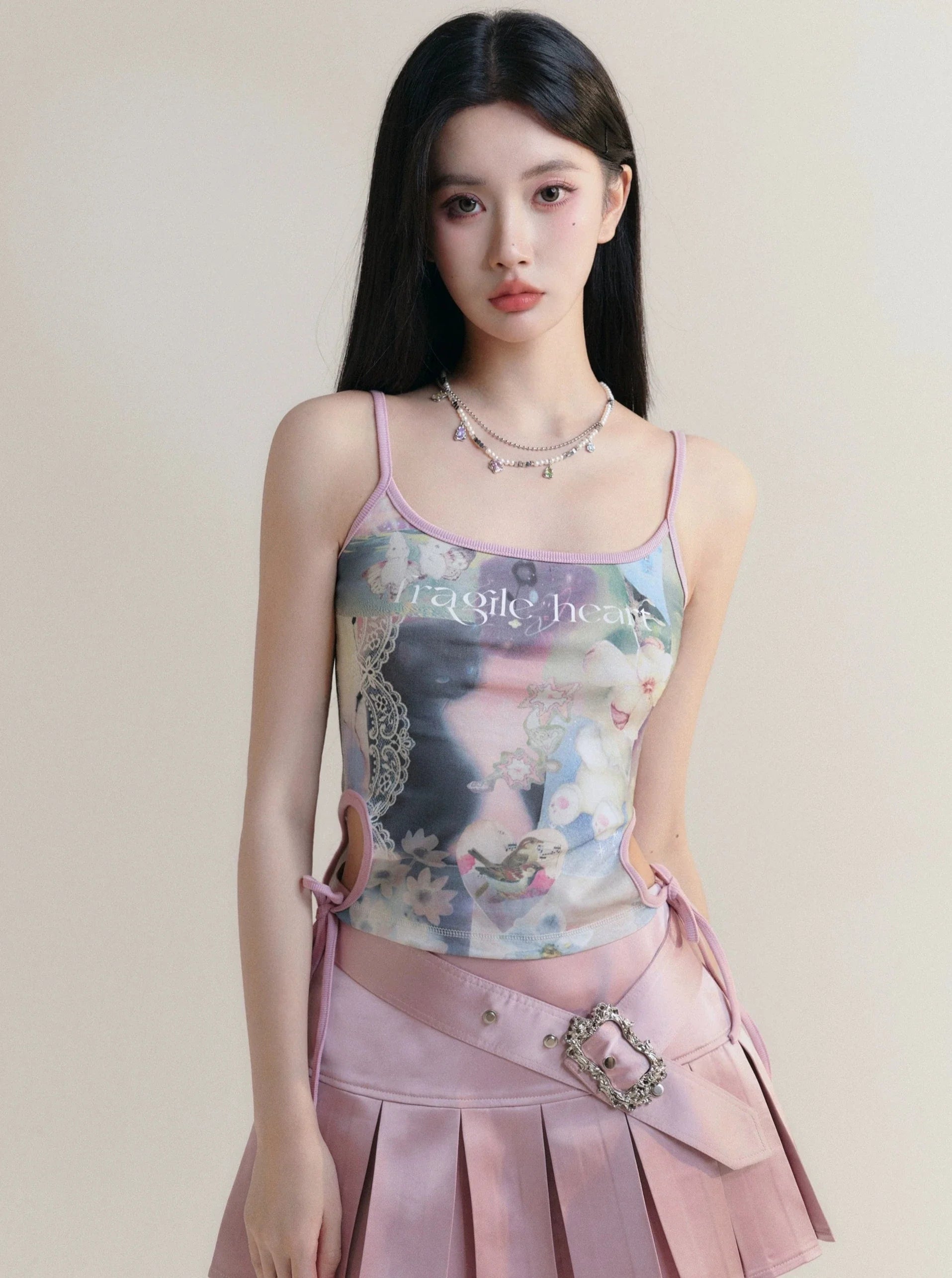 Watercolor Tie-Side Spaghetti Strap Crop Top