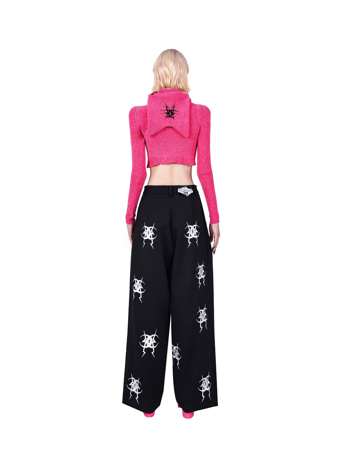 PINKSPINK Anarchy Symbol Wide-Leg Trousers - Black and White