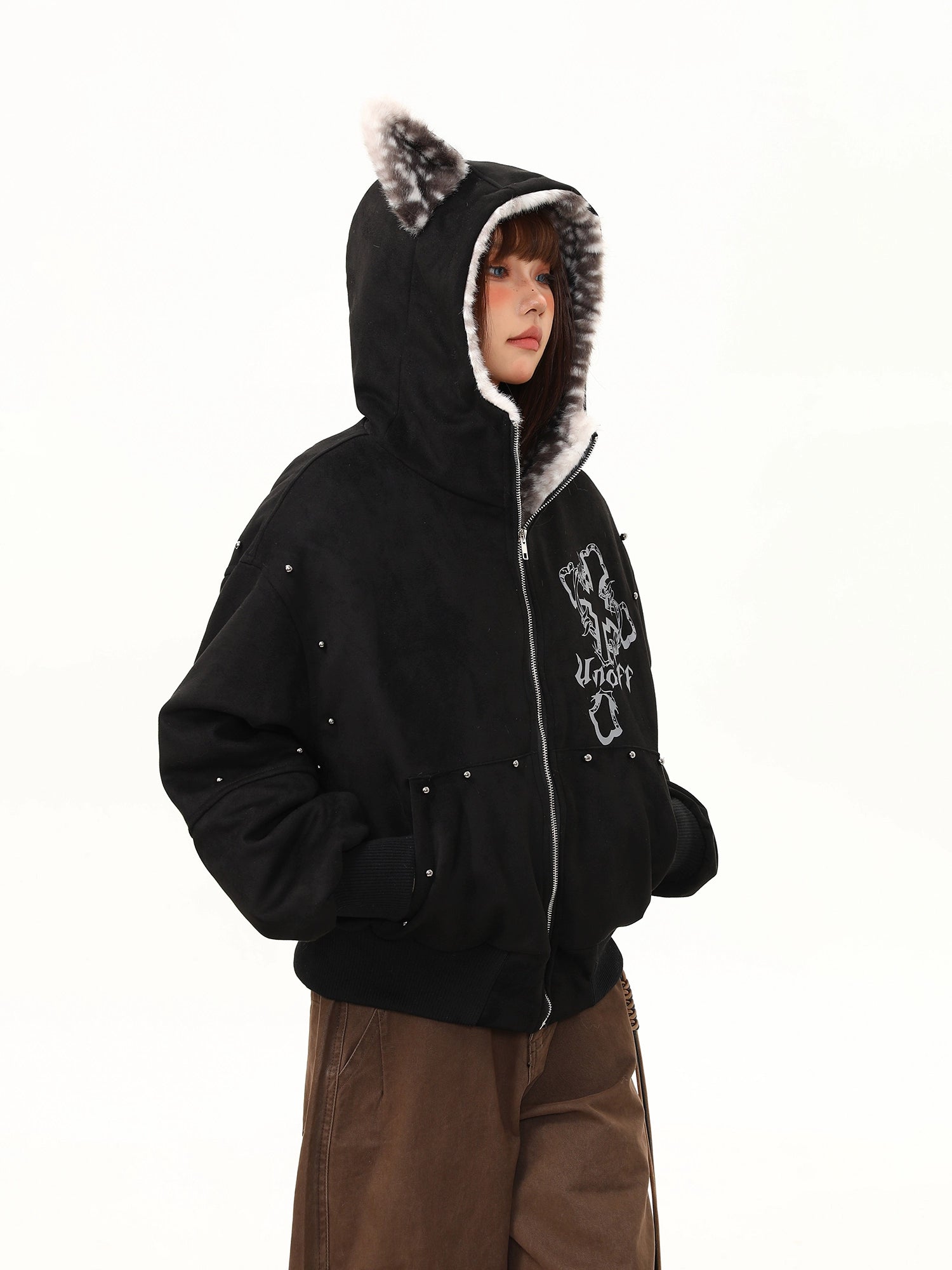 Midnight Howl Furry Ears Hoodie Jacket