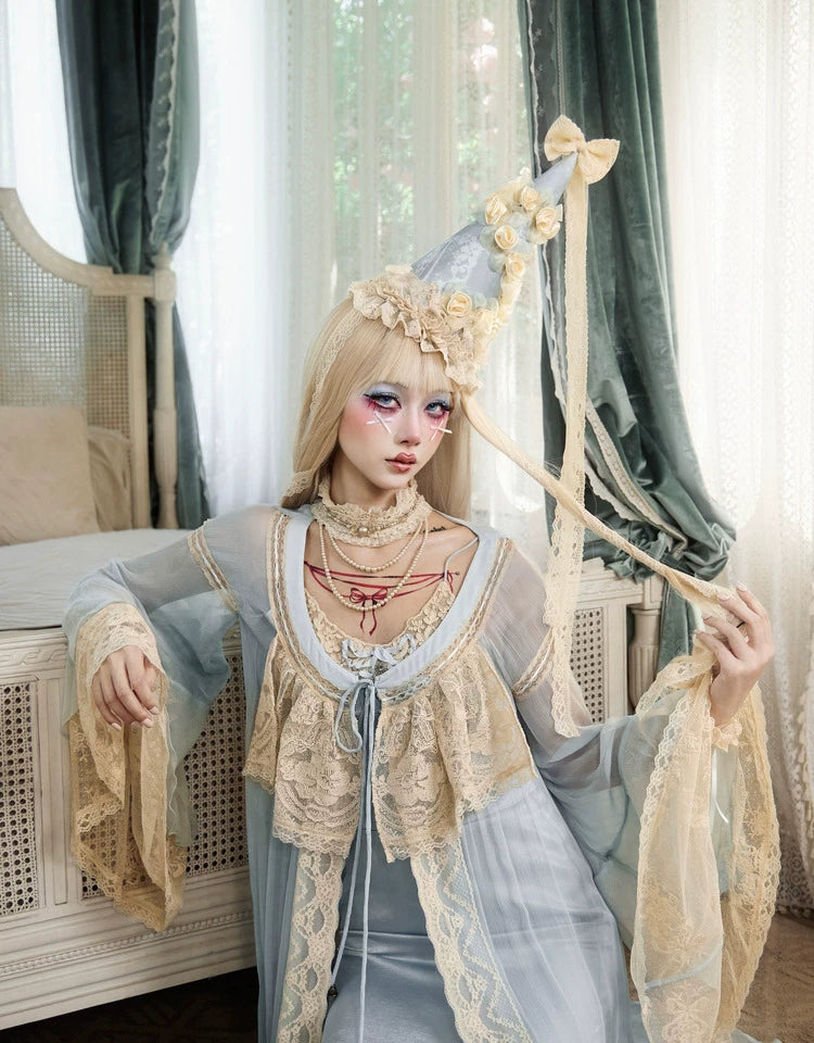 Lace Trim Bell Sleeve Duster Robe