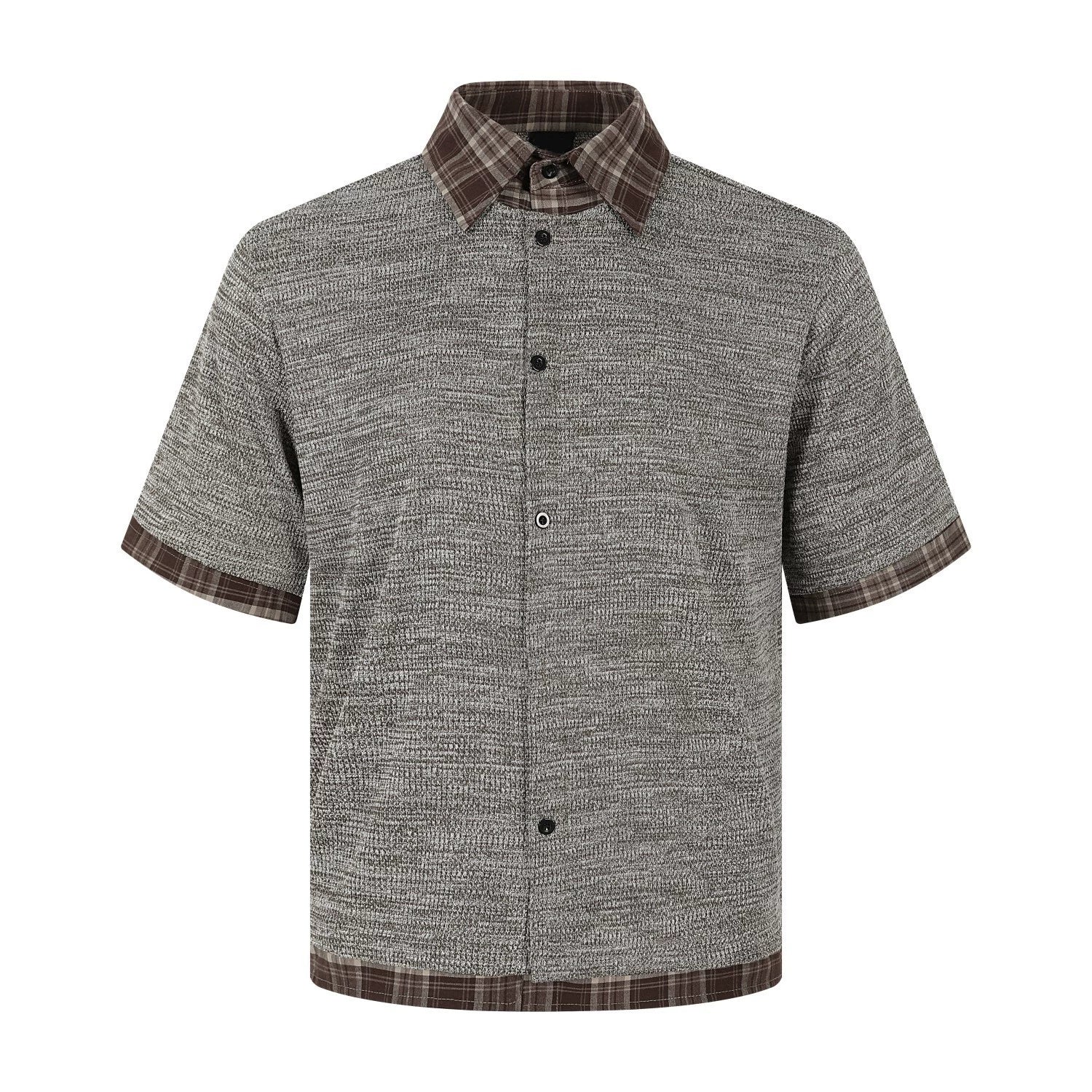 Mocha Plaid Trim Knit Shirt