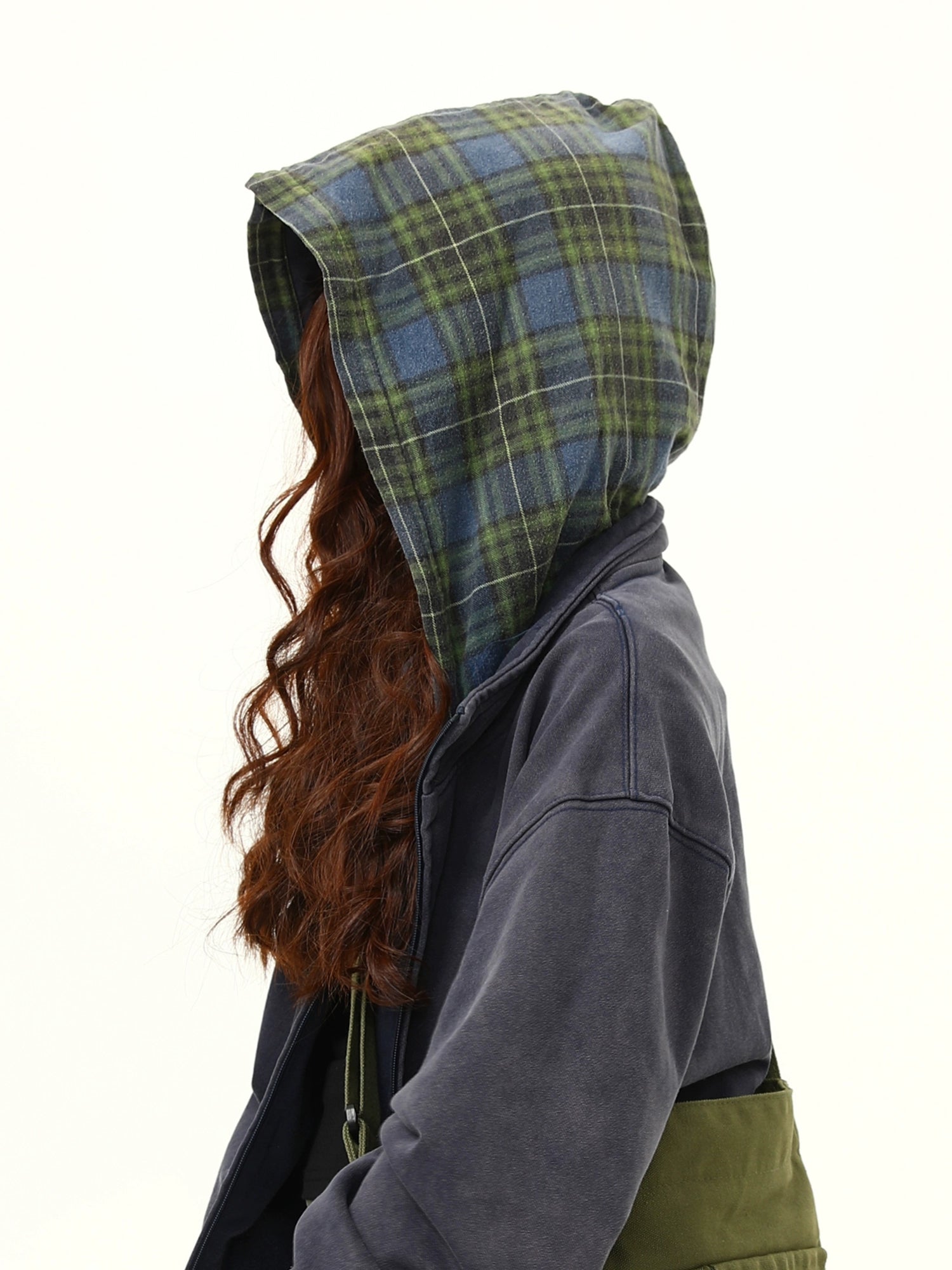 Plaid Hooded Oversized Zip Jacket