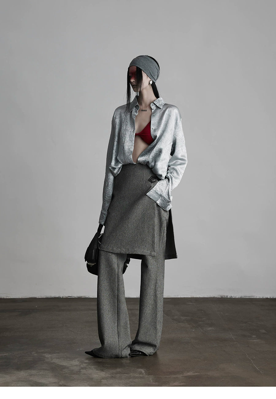 Gray Wide-Leg Suit Culottes