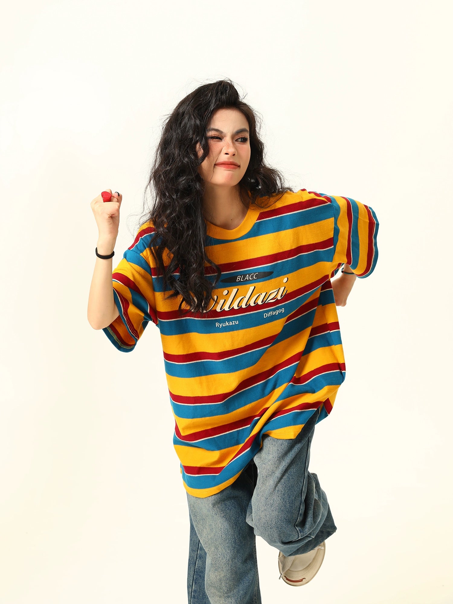 Wildazi Retro Striped Oversized Tee