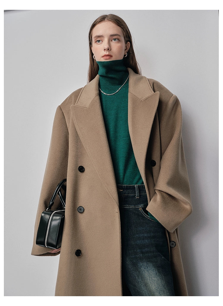 Wide-Shoulder Structured Single-Faced Wool Coat