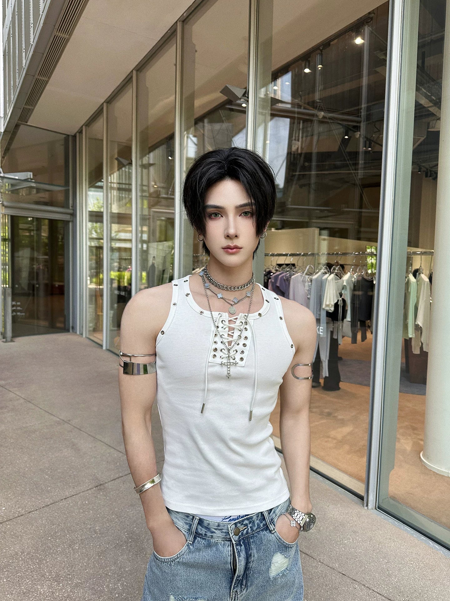 Nightlock Rivet Lace-Up Tank Top
