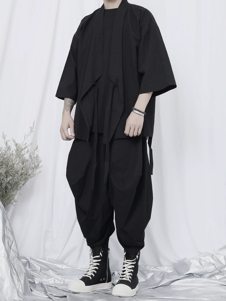 Black Wrap Kimono Shirt