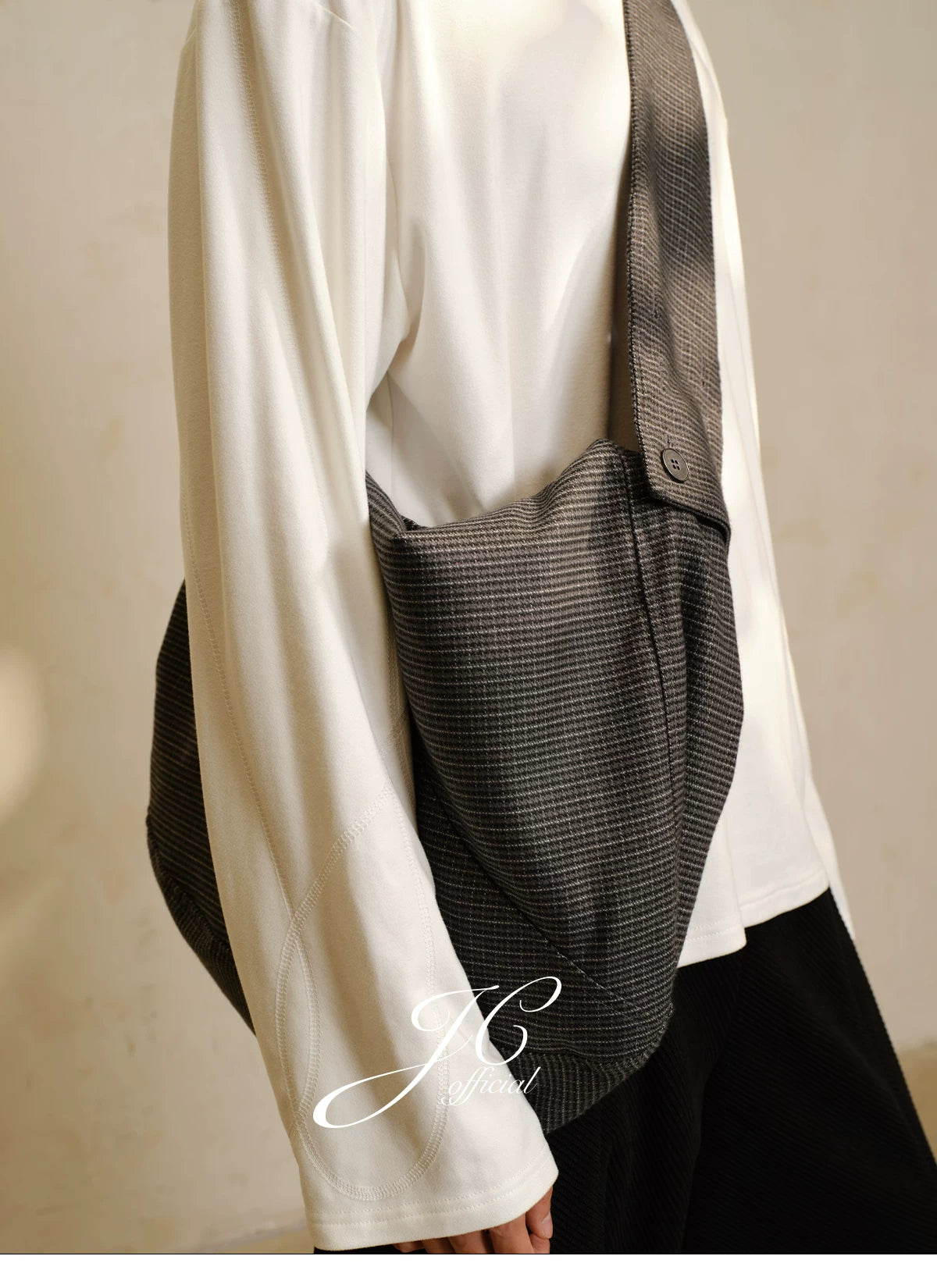 Charcoal Houndstooth Slouchy Shoulder Tote