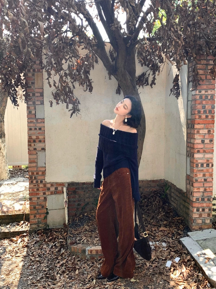 Retro Lazy Off-Shoulder Knit Sweater