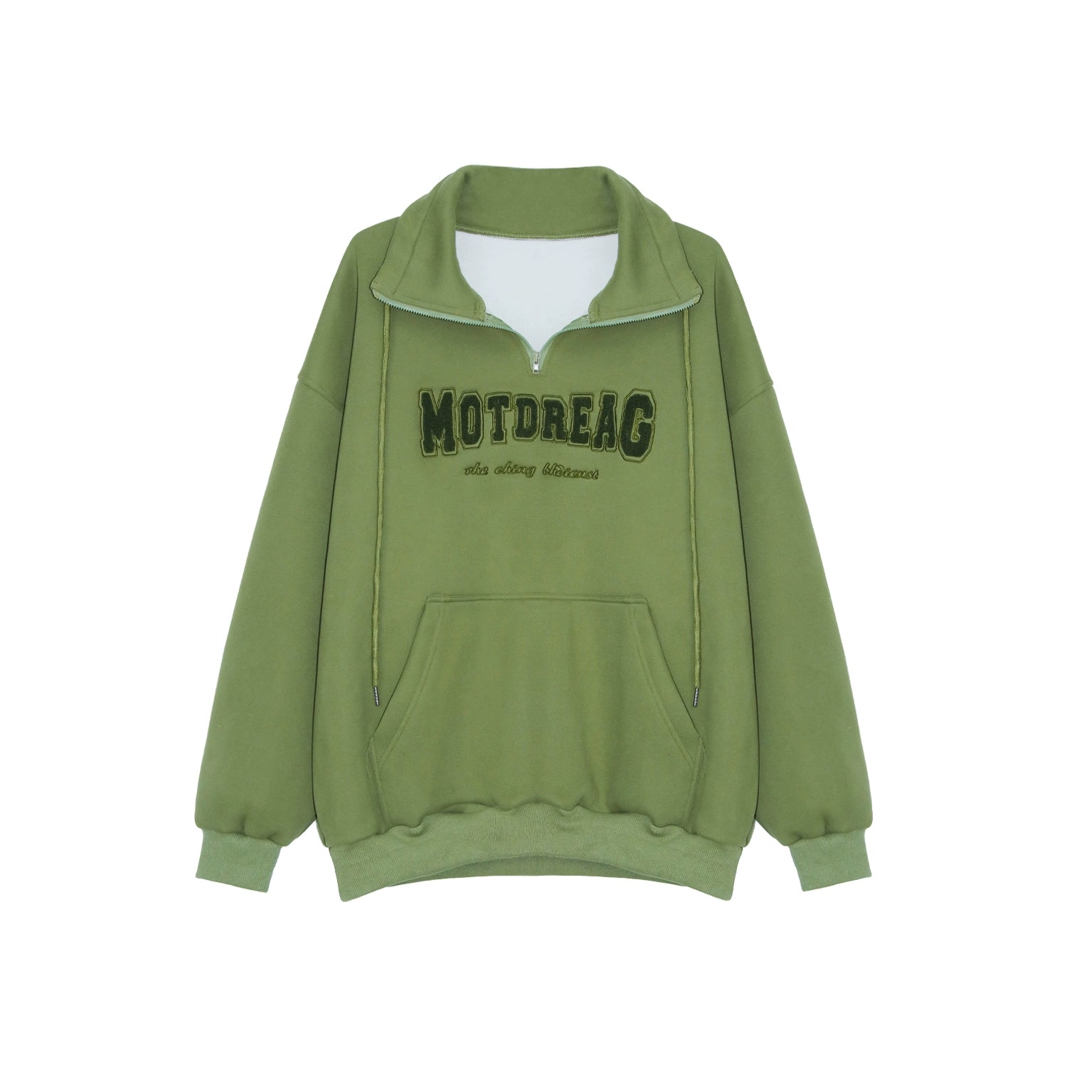 Quarter-Zip Mock Neck Sweatshirt with Embroidered Text