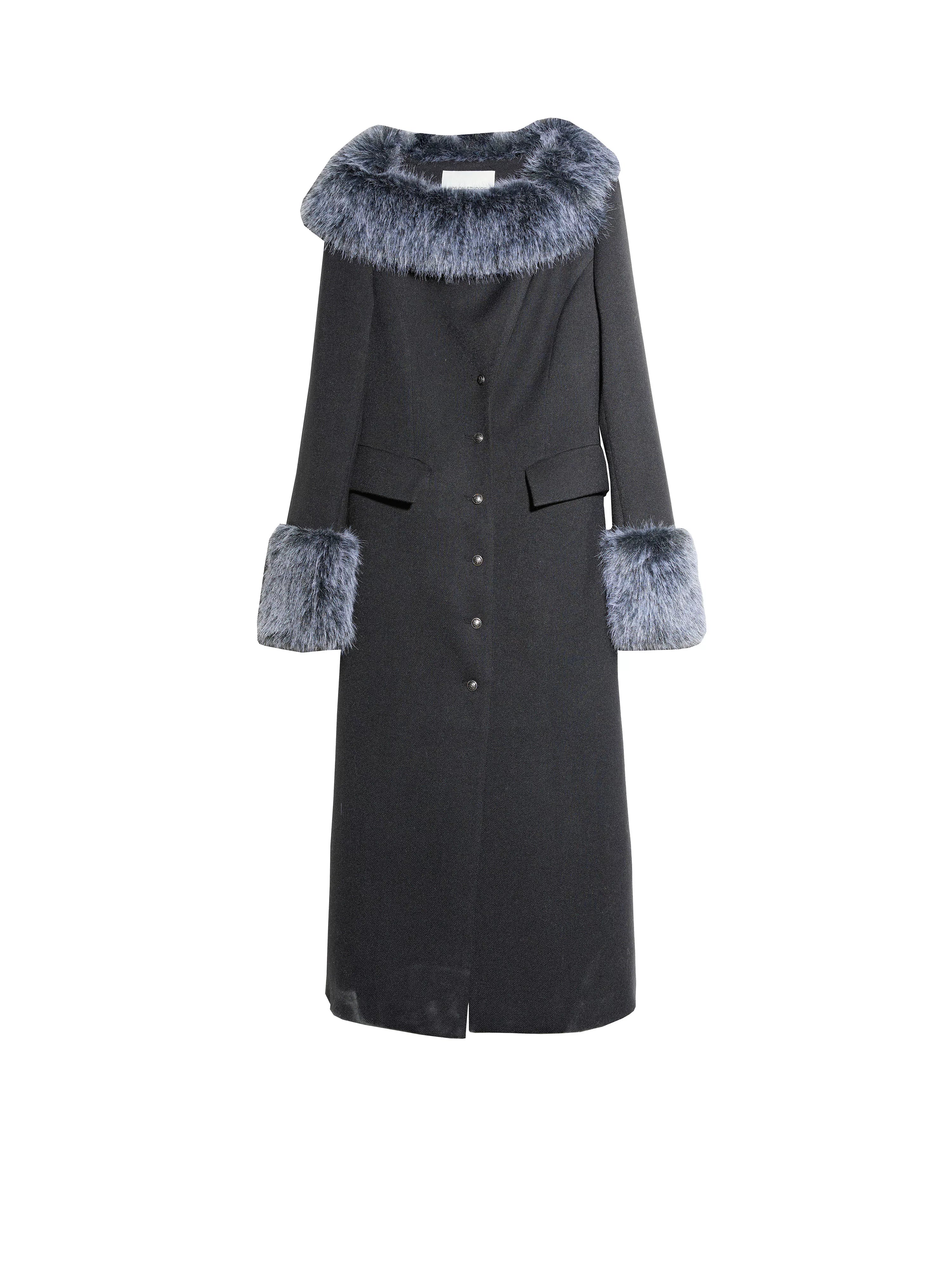 Charcoal Fur-Trim Long Coat