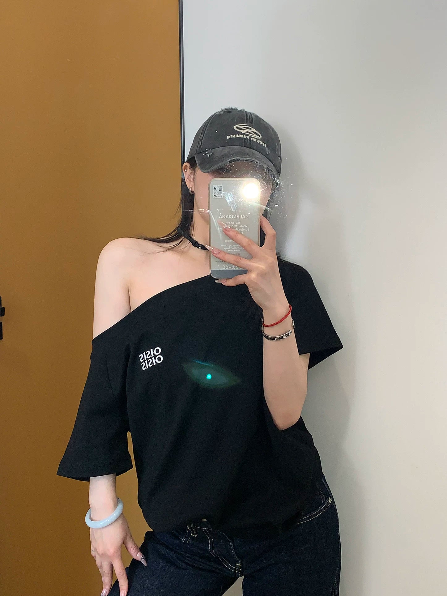 Ash Off-Shoulder Logo Tee
