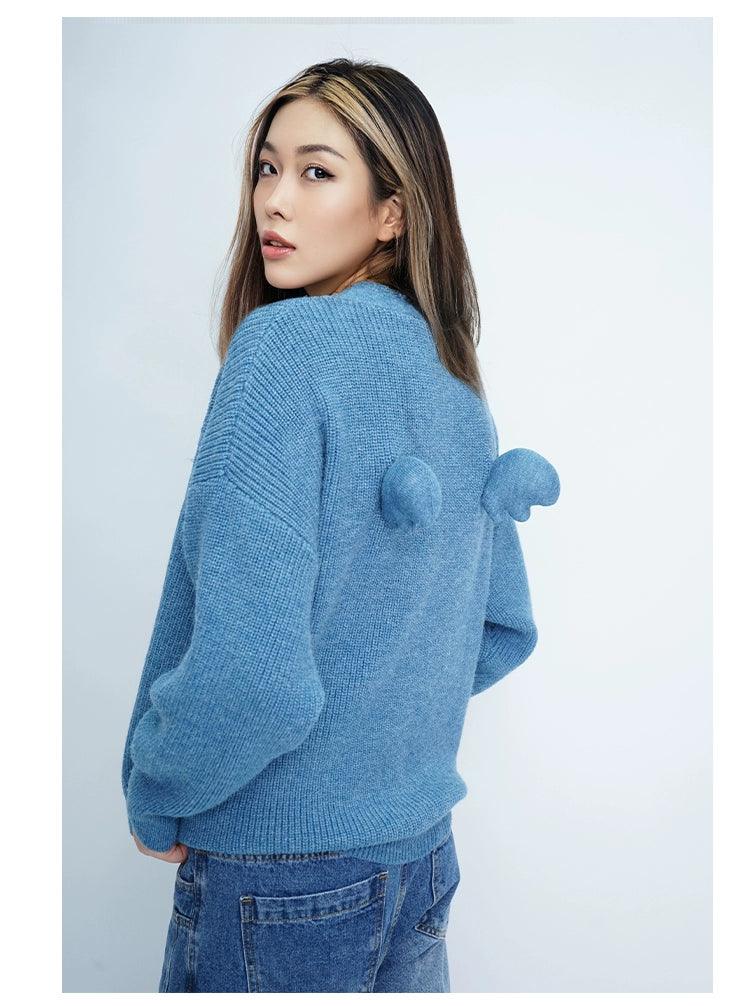 Oversized Fuzzy Cardigan with Pom-Pom Detail - chiclara