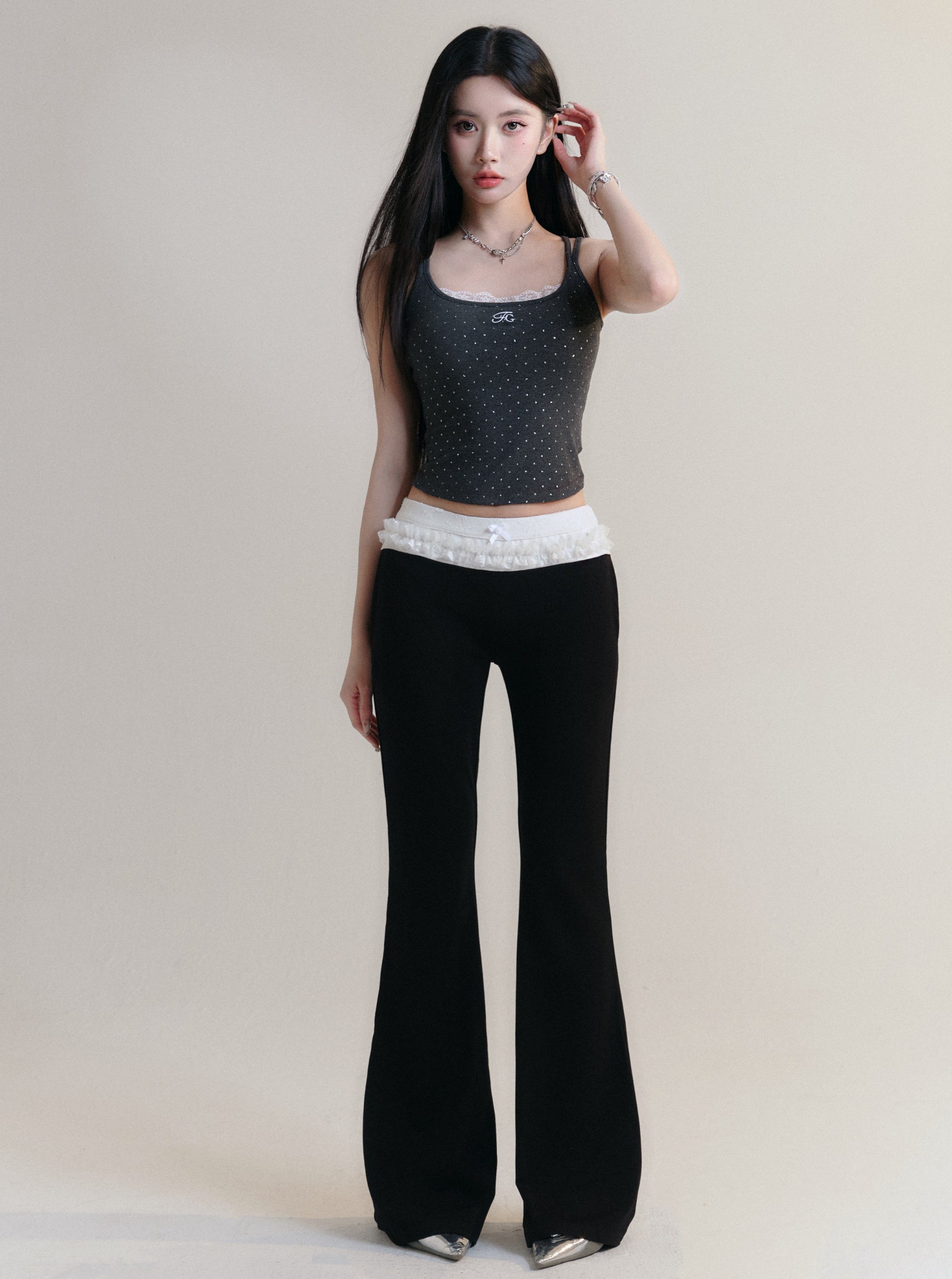 Chic Polka Dot Spaghetti Strap Crop Top in Black