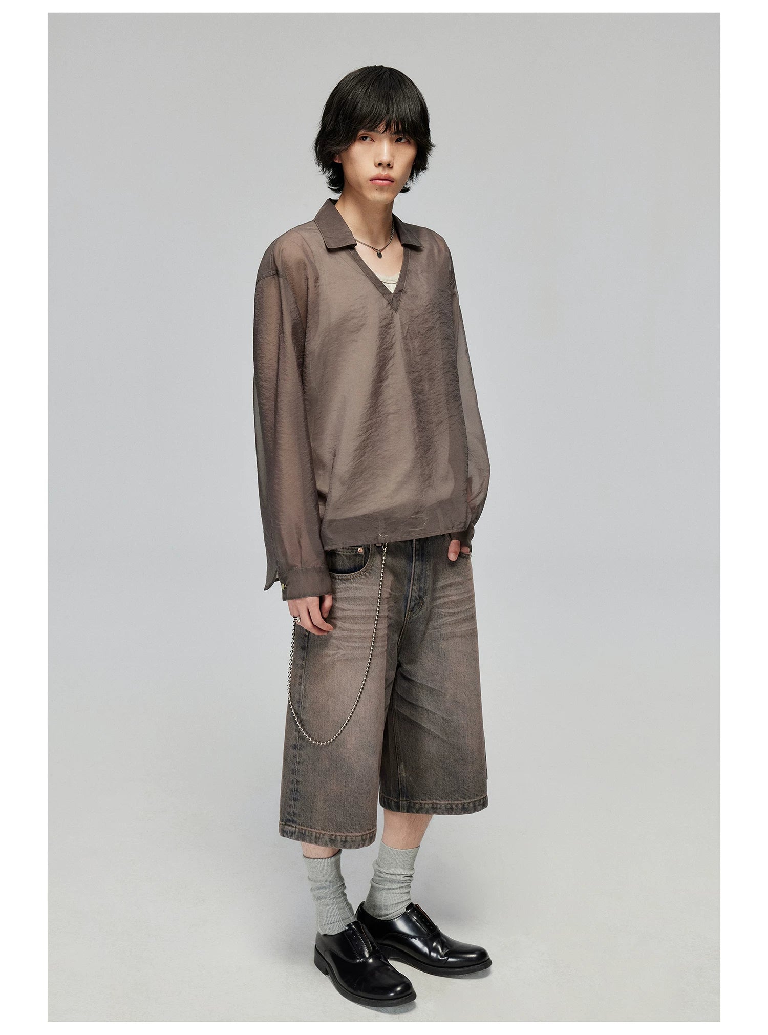 Washed Wide-Leg Denim Bermuda Shorts