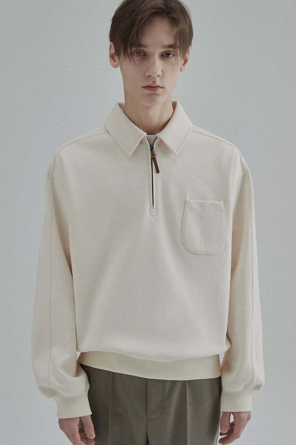 Half-Zip POLO Collar Pocket Oversized Sweatshirt