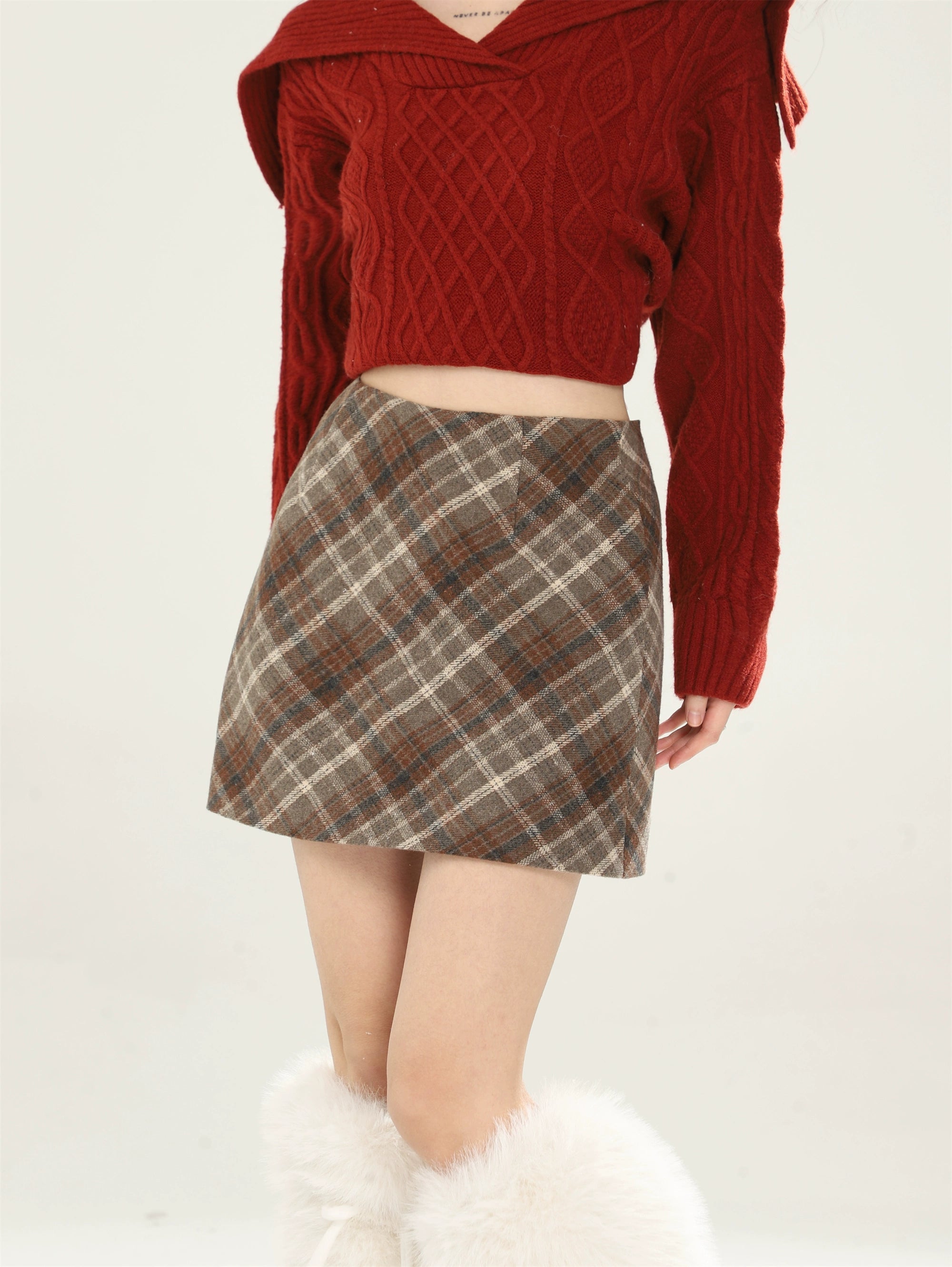 High-Waisted Plaid Skirt